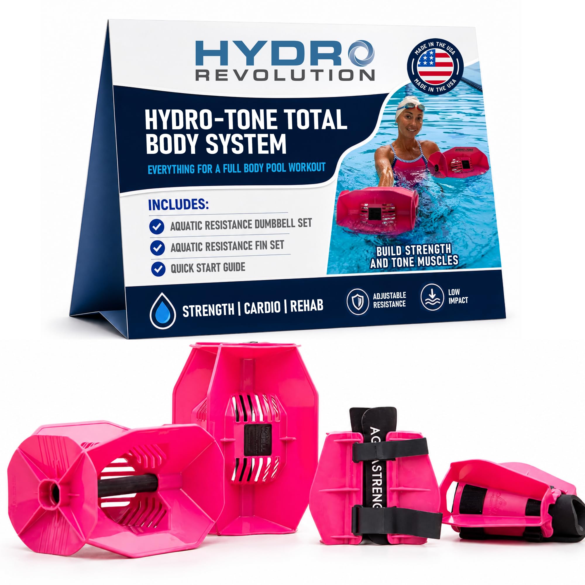 Aquastrength Hydro-Tone Total Body Pool Exercise System, Isokinetic Functional Water Weights, Bells 12" x 7.5", Fins 6.5" x 2.5", Quick Start Guide Included