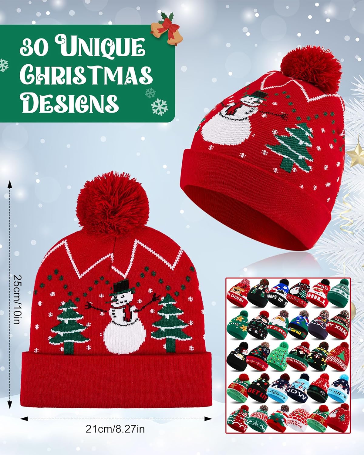 Suhine 30 Pcs Kid Christmas Beanie Hats Bulk Winter Knitted Sweater Hat Holiday Santa Cap for School Donation Xmas Party Gift - Image 2