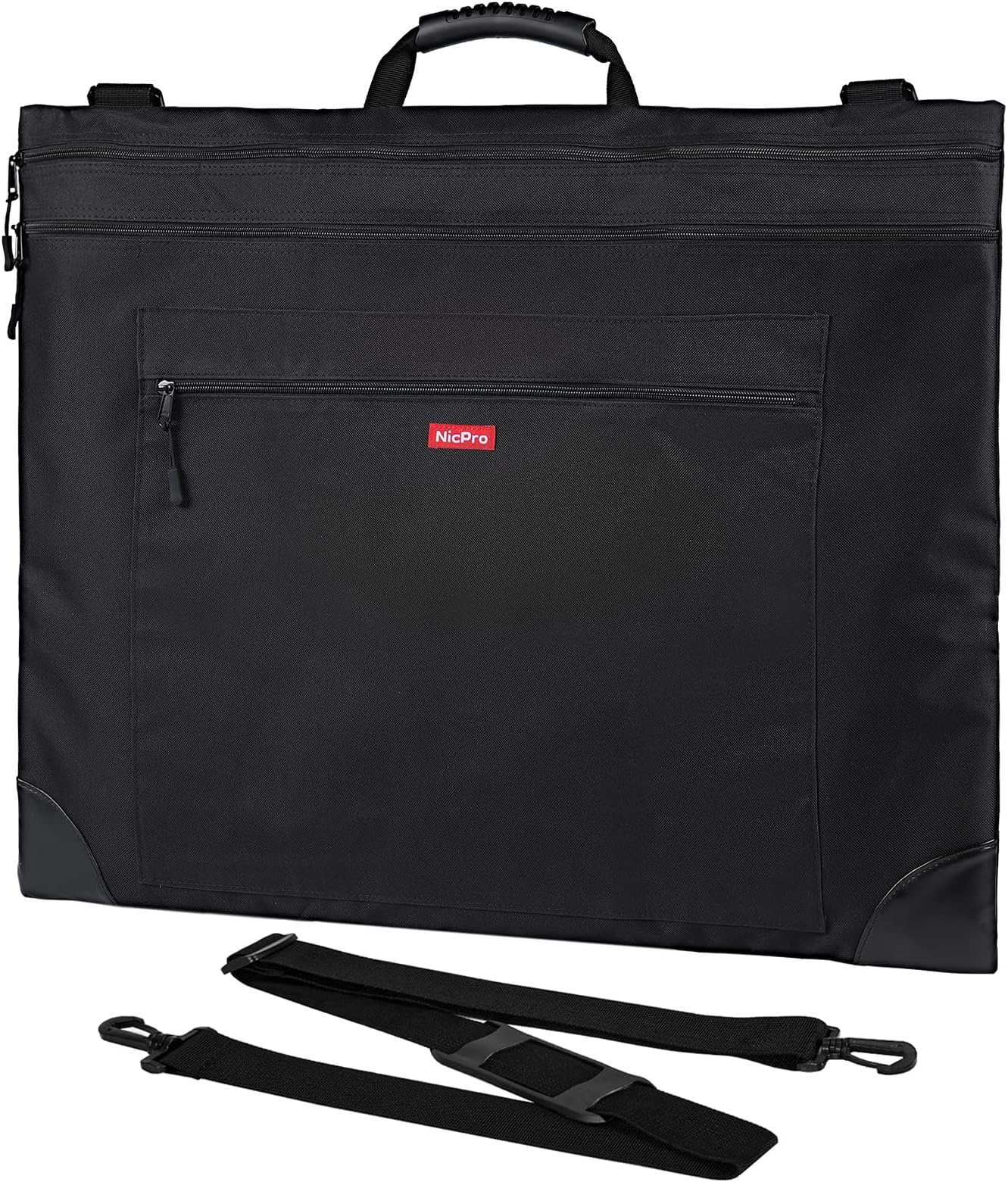 Nicpro Light Weight Art Portfolio Bag, 20" x 26" Art Canvas Portfolio Case | with Detachable Shoulder Strap, Leather Corners, Carrying Storage Case for Artwork, Poster, Sketching, and Drawing, Black
