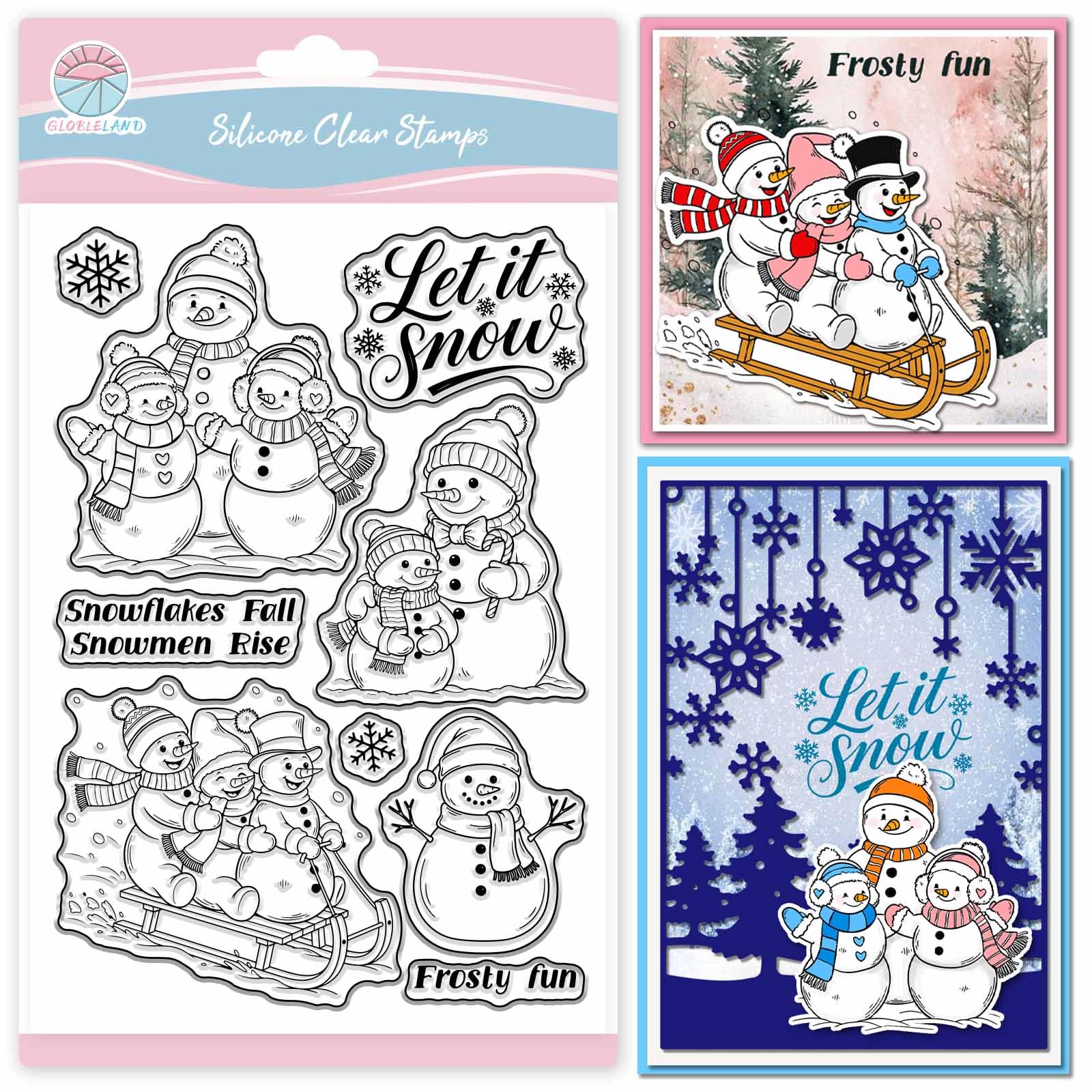 GLOBLELAND Winter Christmas Snowman Clear Stamps for Cards Making Christmas Snowflakes Transparent Stamp Snow Frosty Fun Silicone Stamps Seal for DIY Scrapbooking Photo Album Decor
