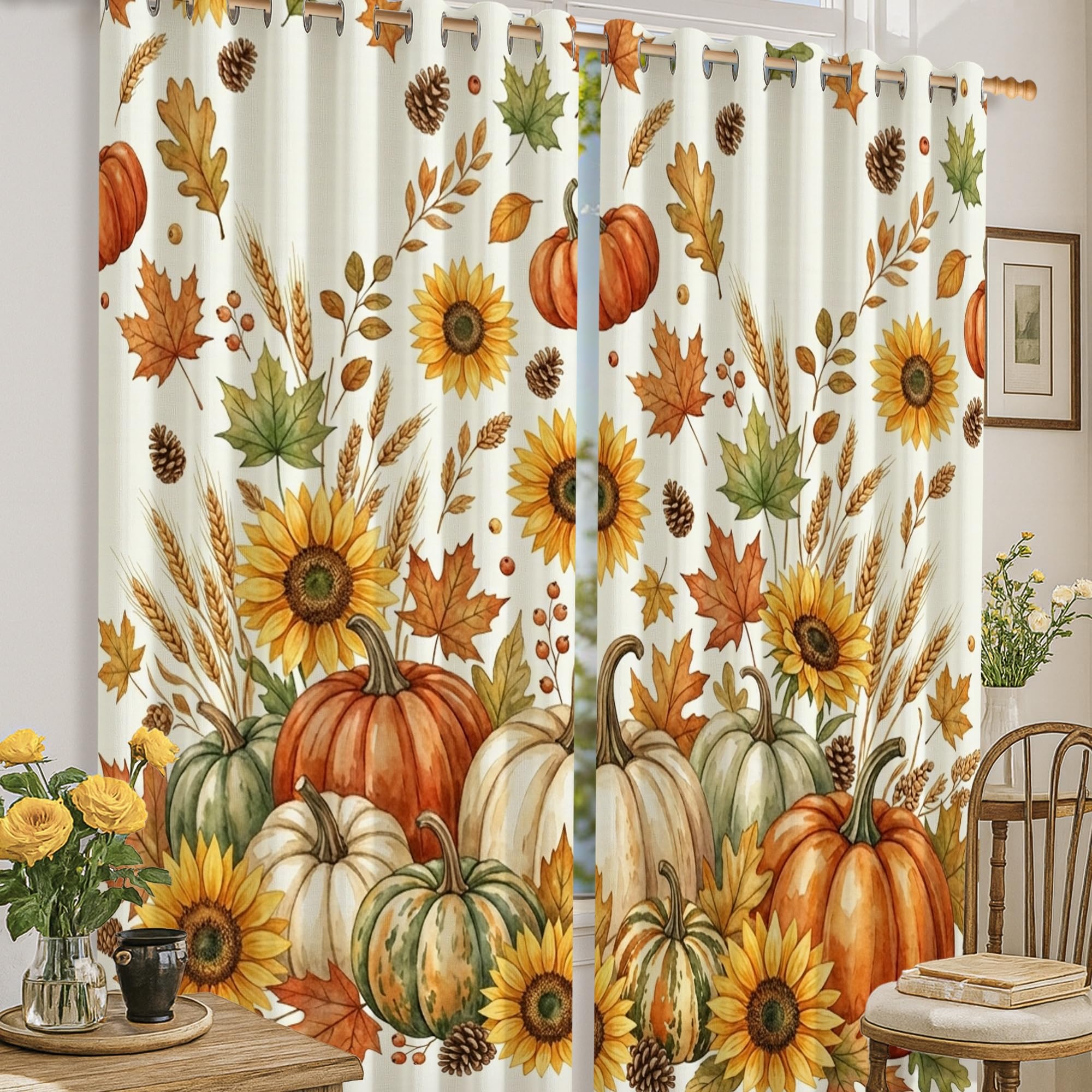 Rideaux occultants citrouilles anti-plis pour salon chaleureux