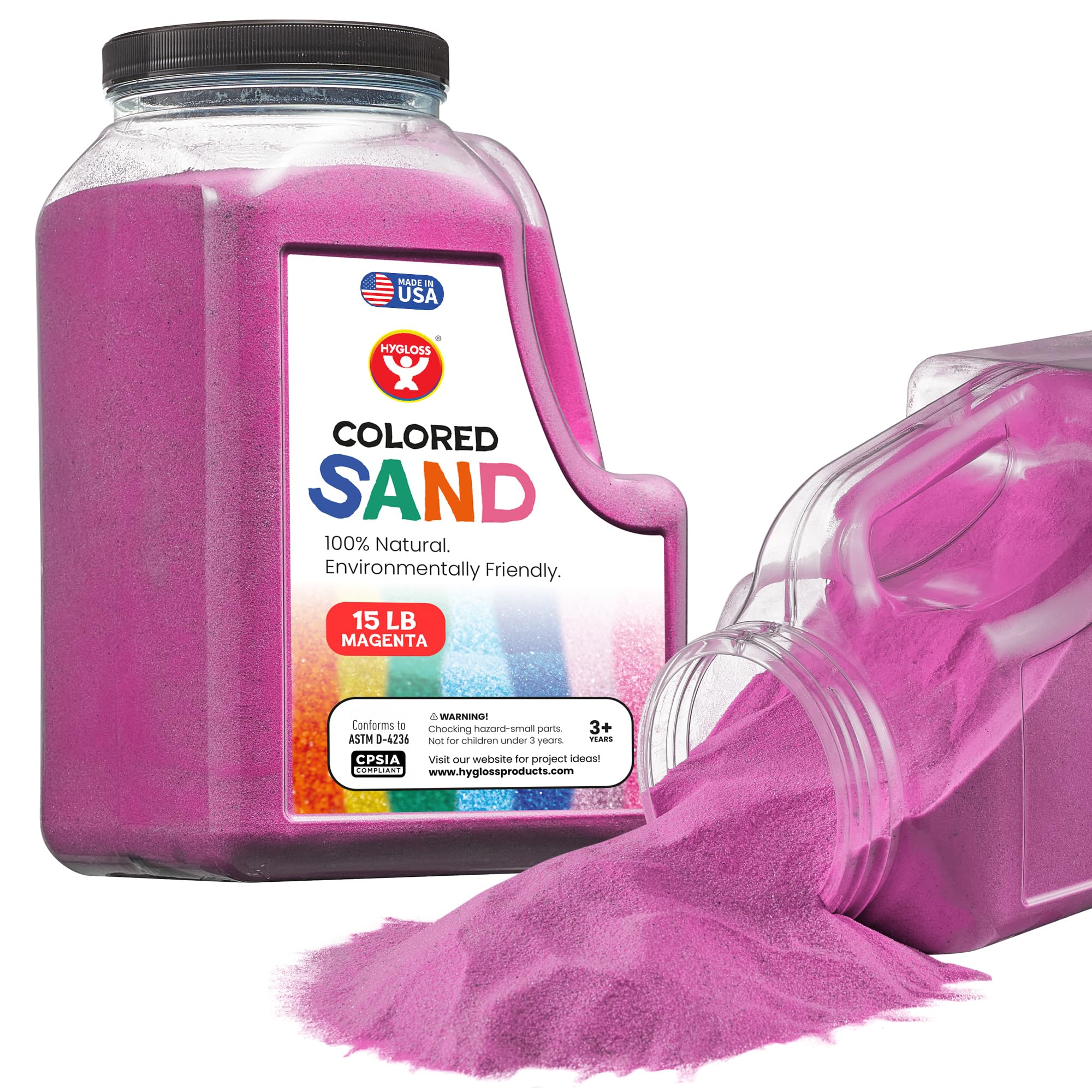 Hygloss Colored Sand for Crafts - 15 lb Bottle, Magenta - Vibrant Colorful Fine Sensory Play Sand Art Kits for Kids - Classroom Activities for Children 3 4 5 6 7 8 9 10 11 12 - Safe for Ages 3+
