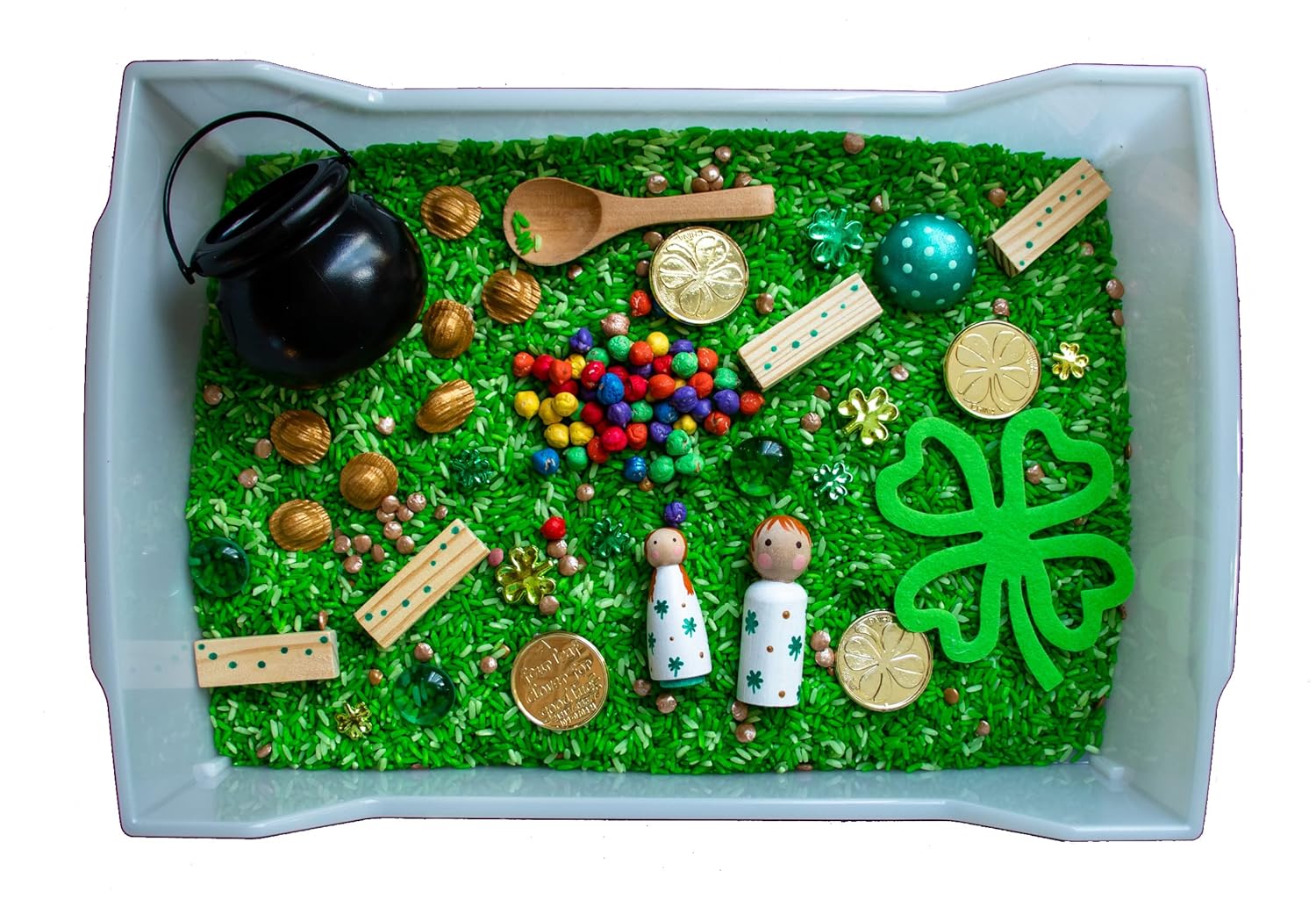 Sensory Bin, Colored Rice, St. Patrick's Day Sensory Bin, Sensory Bin for Kids