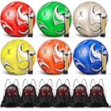 Ceenna 6 Pcs Christian Charity Donation Supplies Deflated Soccer Ball Bulk with Pump Bag Official Size Outside Sport Operation Christmas Machine Stitched Ball for Child