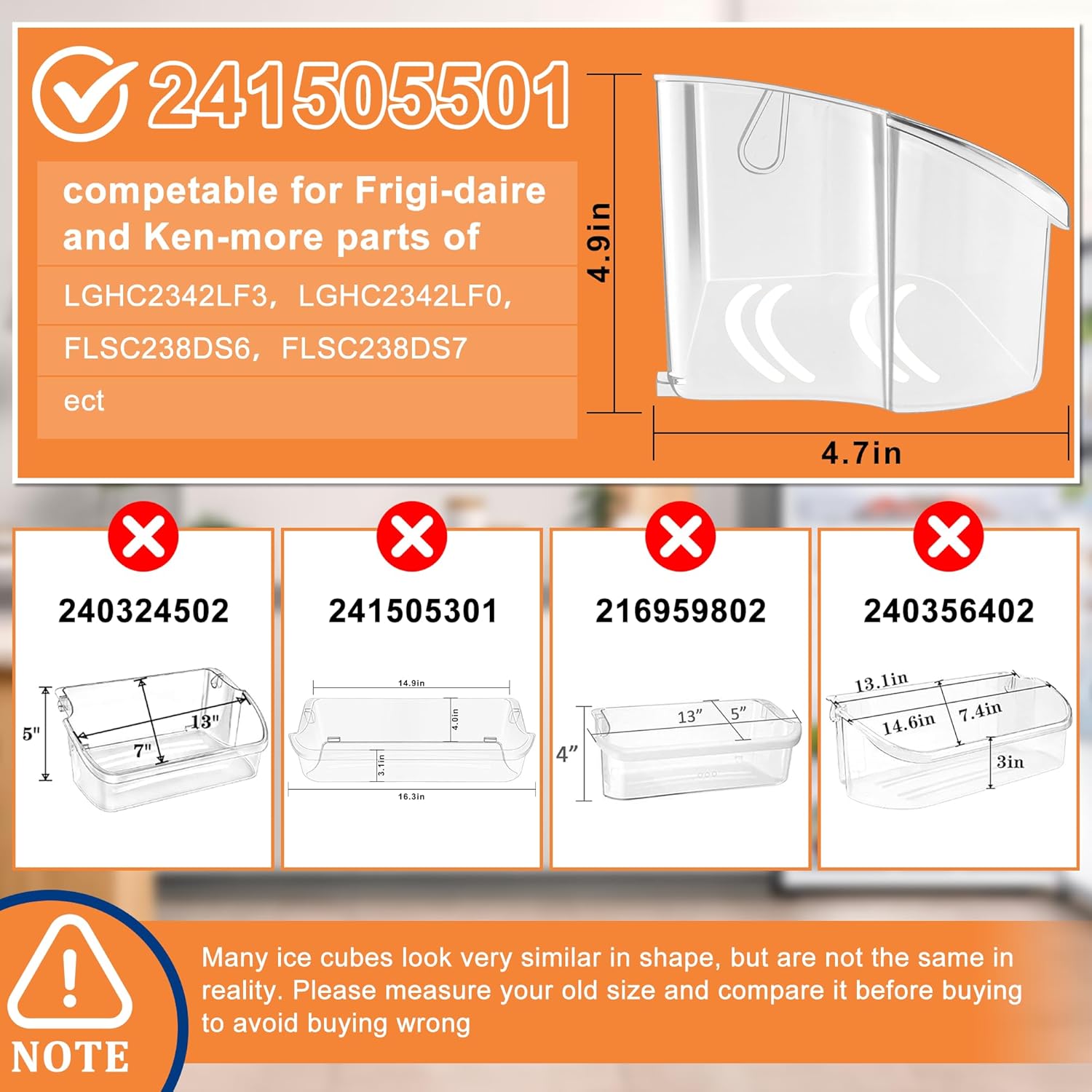 241505501 Refrigerator Door Bin Compatible for Ken.more Frigi.daire Door Shelf Replacement FFSC2323TSA FFSC2323TS8 LFSC2324VF4-by MIFLUS,Replaces 1056479 AP3768947 PS976749 EAP976749