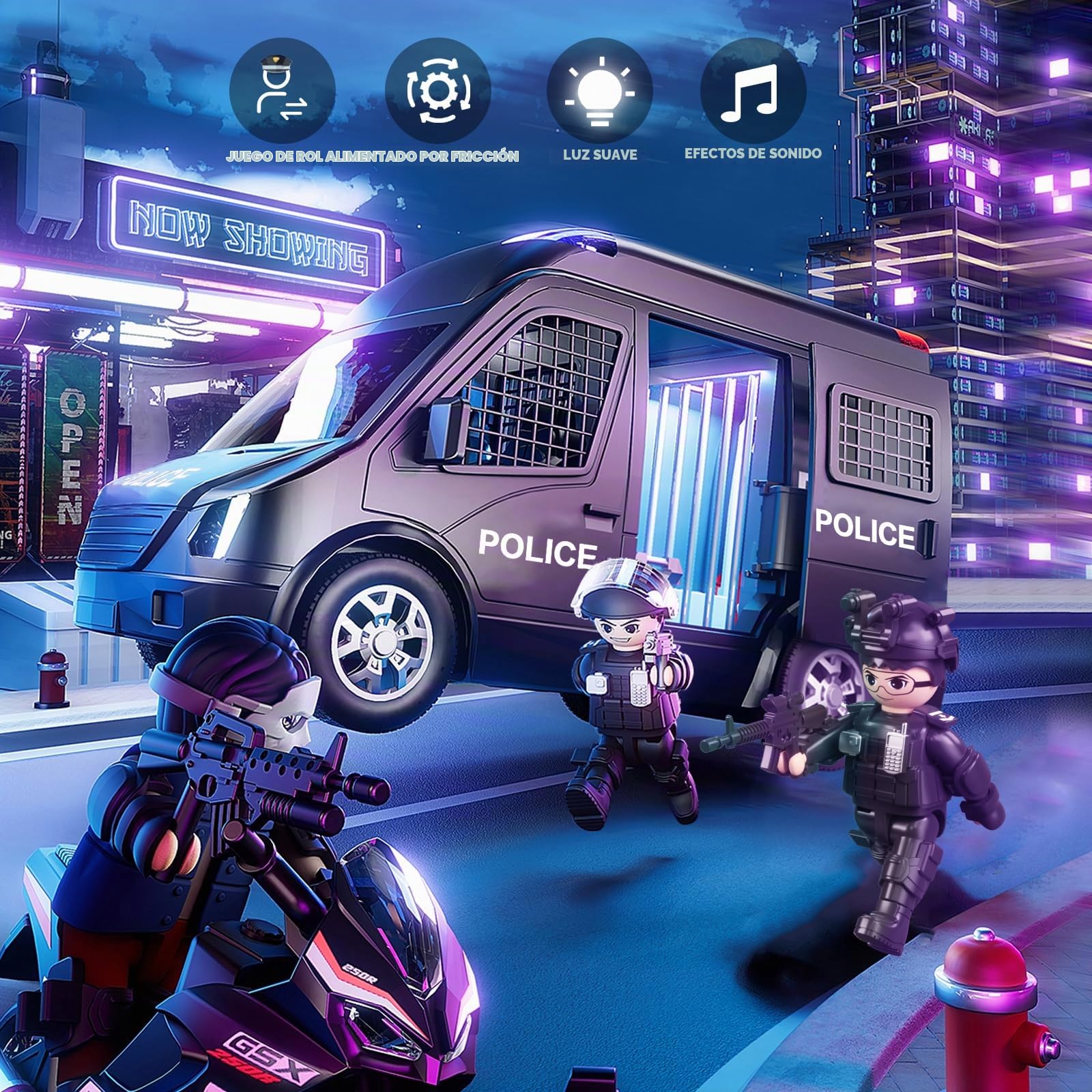 Doloowee Coche de policía, de Juguete para niños de 3, 4, 5 y 6 años, camión de fricción con Sonido y luz, Regalo para niños y niñas de 3 a 6 años