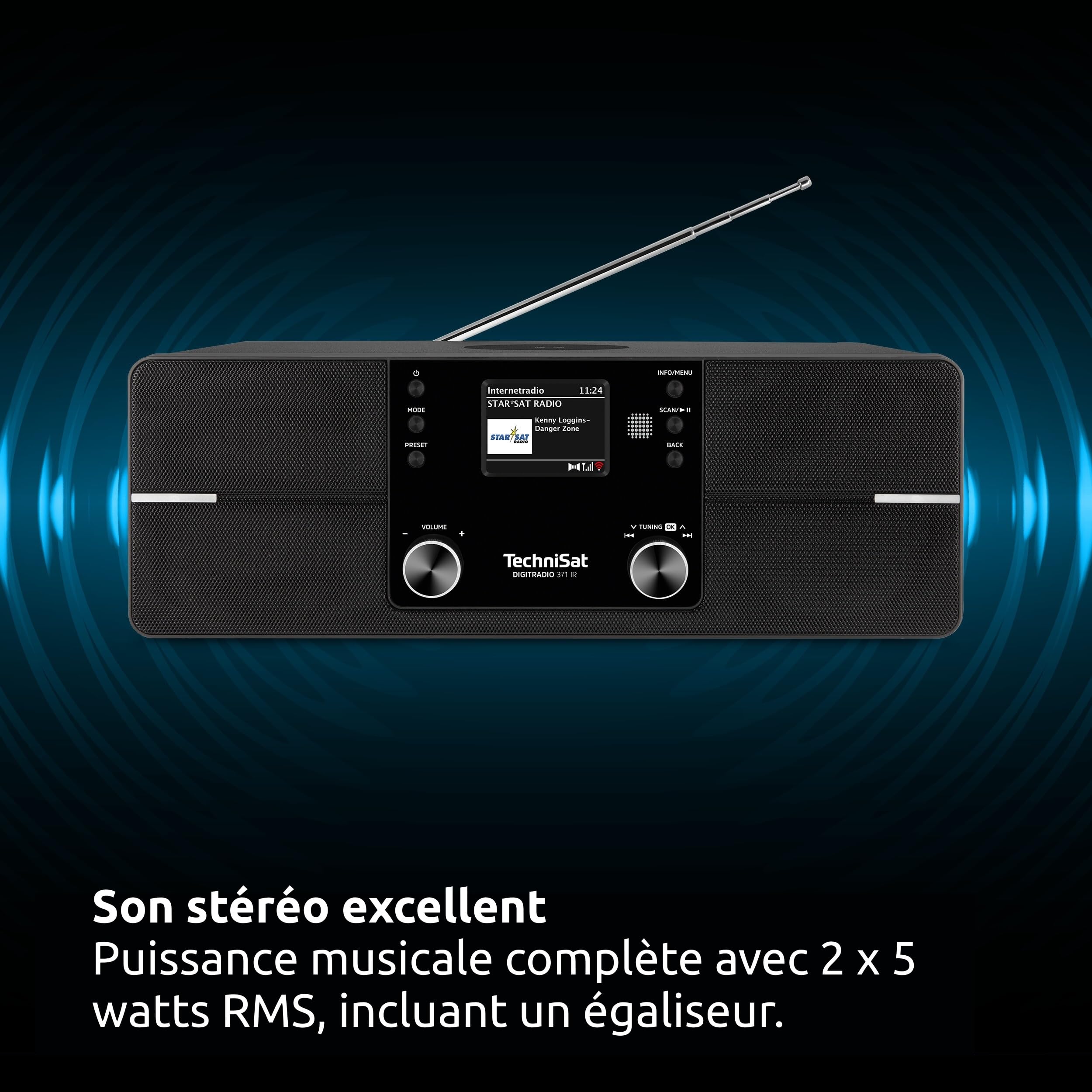 TechniSat DIGITRADIO 371 IR - Radio Internet avec charge sans fil (DAB+, FM, WLAN, réception Bluetooth, écran couleur, USB, AUXin, réveil, 10 W, commande par application/télécommande)