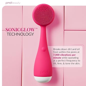 PMD Clean Mini - Smart Facial Cleansing Device with Silicone Brush & Anti-Aging Massager - Waterproof - SonicGlow Vibration Technology - Clear Pores and Blackheads - Lift, Firm, and Tone Skin