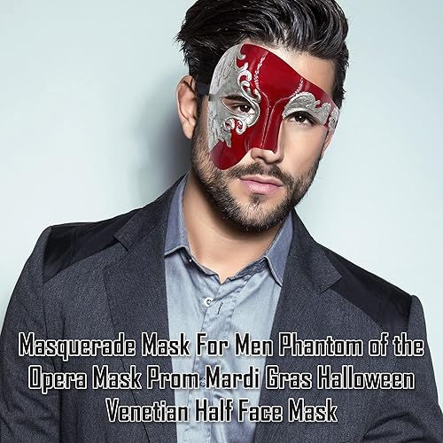 Miniatura 6 de Máscara de mascarada para hombre, máscara del fantasma de la ópera, máscara de baile de graduación, Mardi Gras, Haloween veneciano, media cara