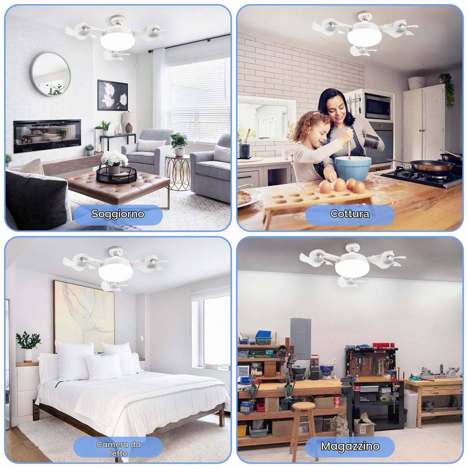 Ventilatore da soffitto a LED con attacco E27+B22, dimmerazione continua, silenzioso, con telecomando, ideale per camera da letto e soggiorno (Drone a 3 teste + adattatore B22)