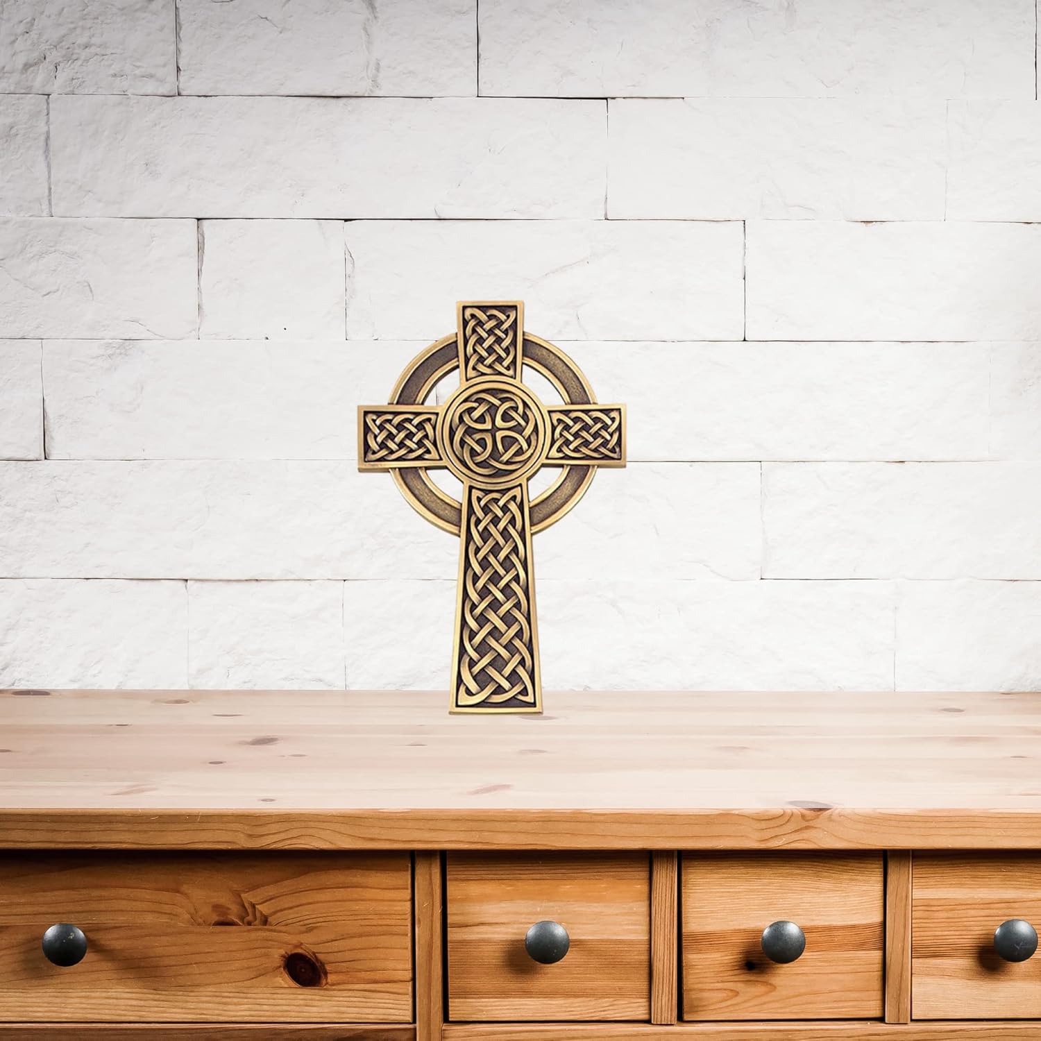 Needzo Knotted Celtic Wall Cross Gold Tone Religious Hanging Decor, Irish Faith or Catholic Keepsake Emblem, Saint Patrick Devotional, 8 inches