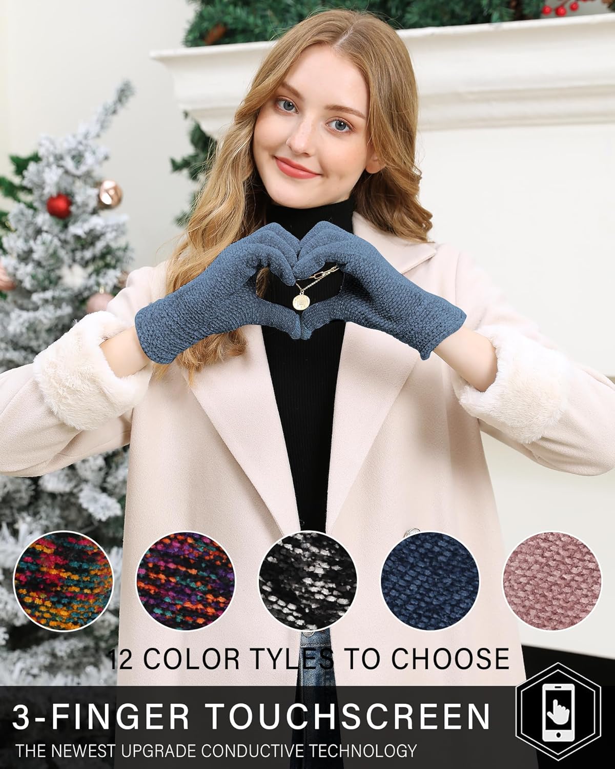 FZ FANTASTIC ZONE Womens Winter Touchscreen Gloves for Cold Weather, Chenille Warm Knit Gloves - Image 5