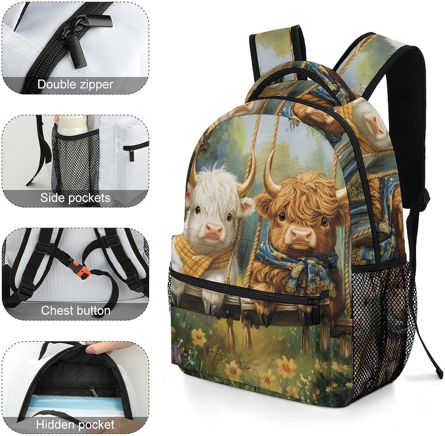 Highland Cow Laptop Backpack Lightweight Travel Daypack Shoulder Bag for Men Women