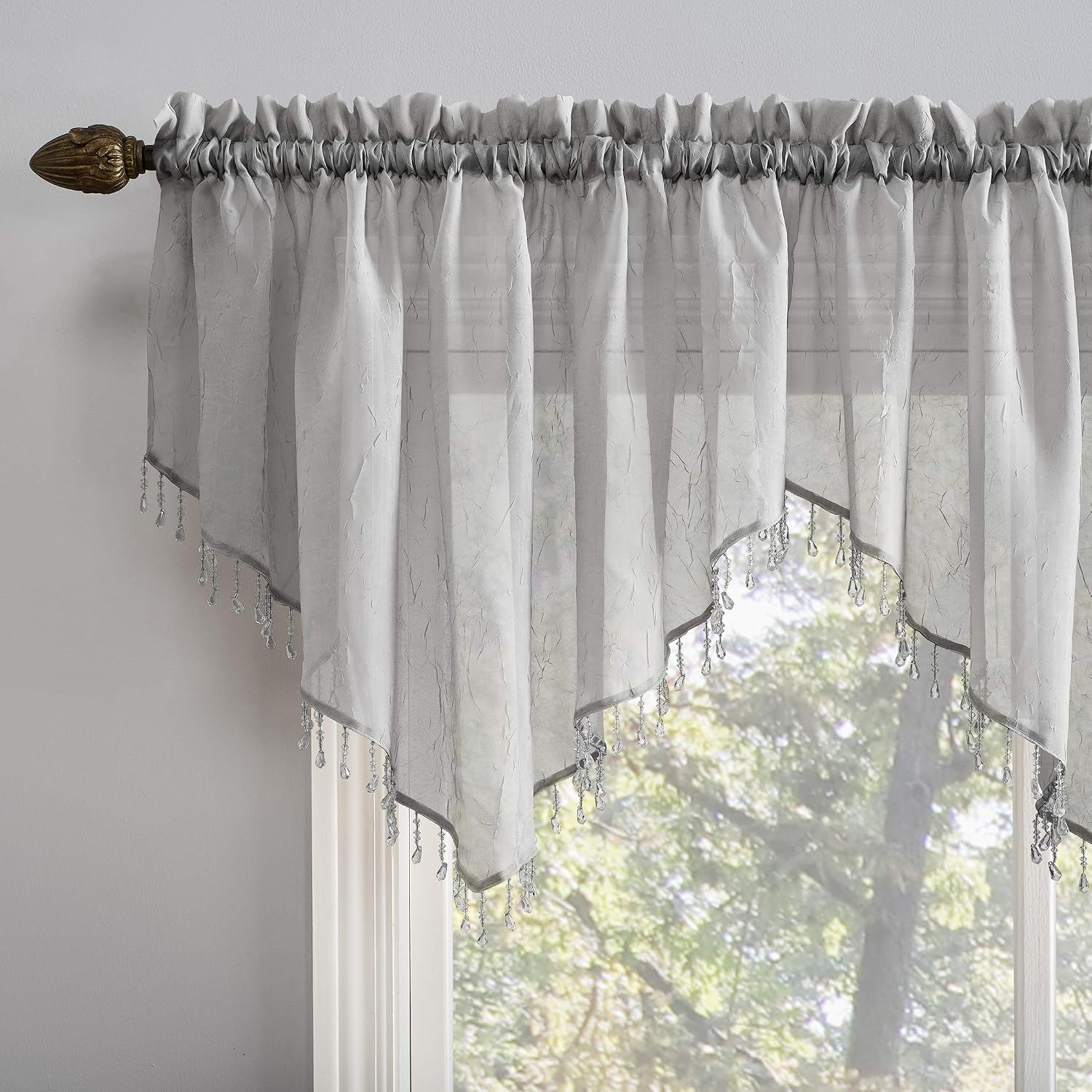 No. 918 Erica Crushed Voile Ascot Beaded Sheer Rod Pocket Curtain Valance