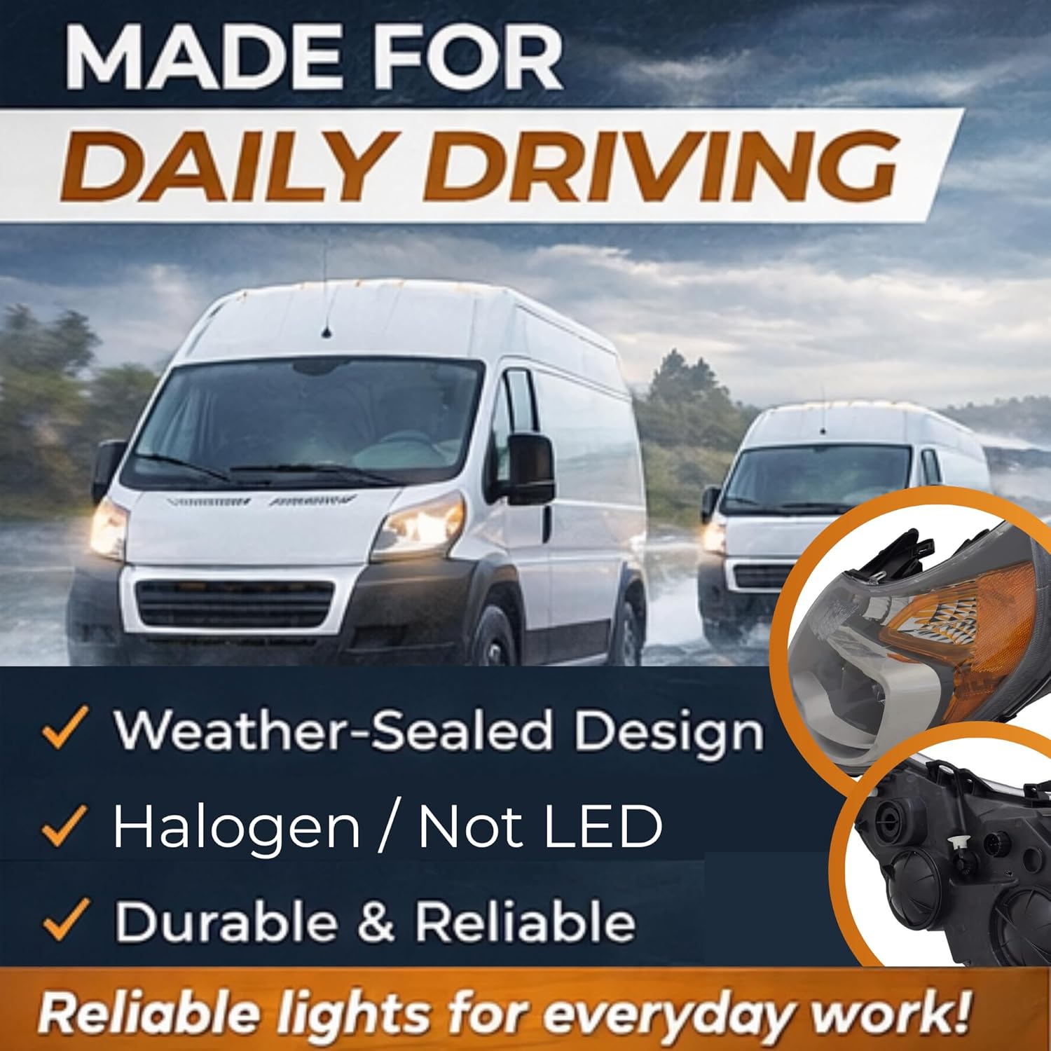 ALLIGATOR AUTO LIGHTS Headlamp Replacement For Ram 2014-2022 ProMaster 1500, 2500, 3500 Cargo Van Left/Driver Side Halogen Headlight Assembly with DRL and Bulbs