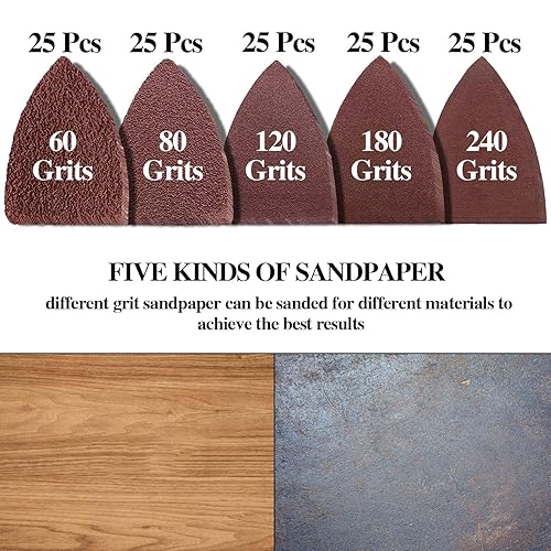 Miniatura 5 de Kit de 130 almohadillas de lijado oscilantes para detalles, 5 almohadillas de lijado de dedos, 125 piezas de papel de lija, granos 6080120180240 con