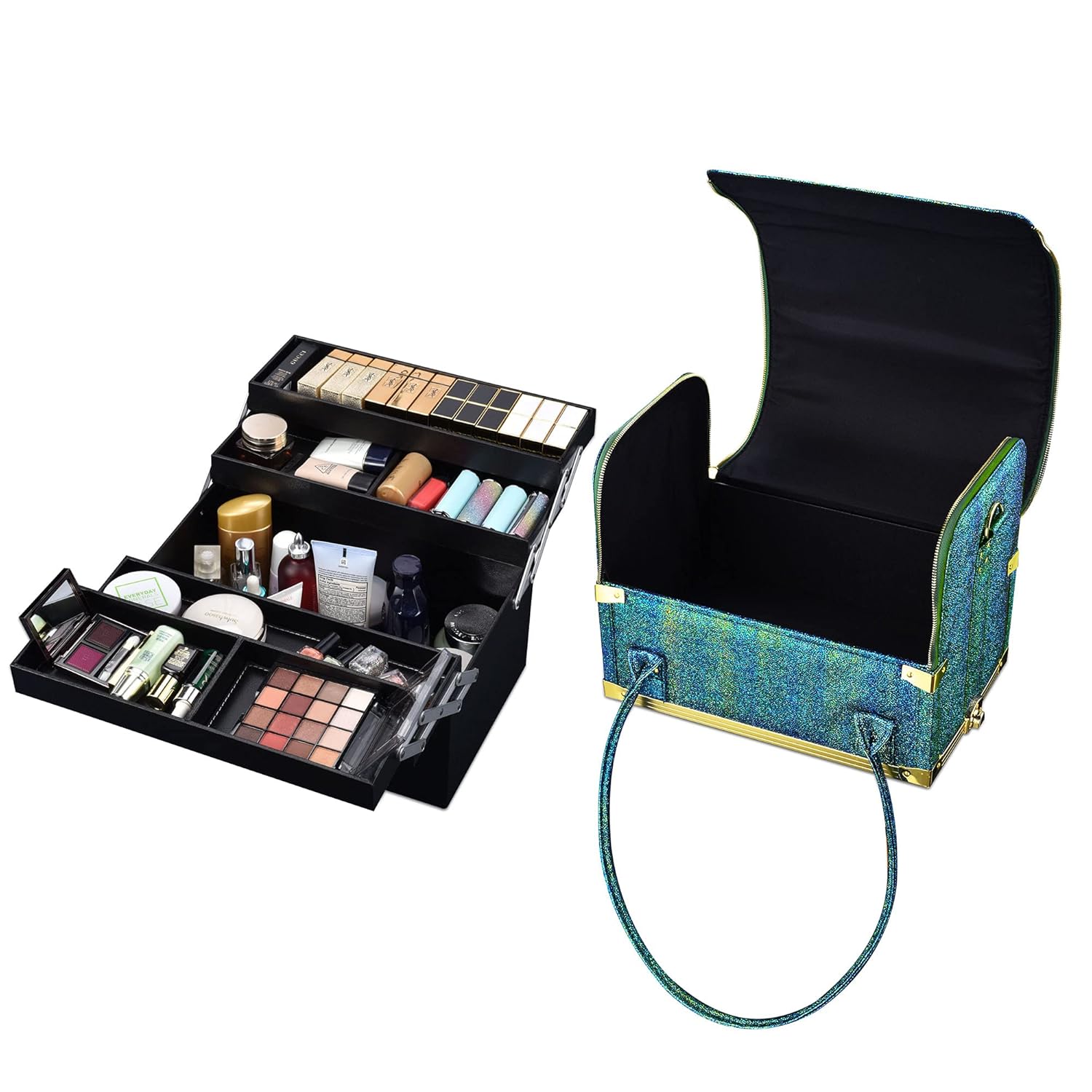 BYOOTIQUE 3in1 Leather Makeup Artist Travel Train Case Lockable Rolling Cosmetic Trolley with Removable Belt Organizer Storage Hand Bag Malachite Green : Beauty & Personal Care
