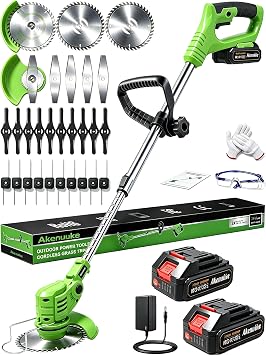 Electric Weed Wacker Battery Powered, Cordless Weed Eater with Metal Blade | 21V Stringless Weed Whacker with 2 2.0Ah Batteries, Lightweight 3-in-1 Grass Trimmer, Weedwacker, Brush Cutter for Lawn Yard
