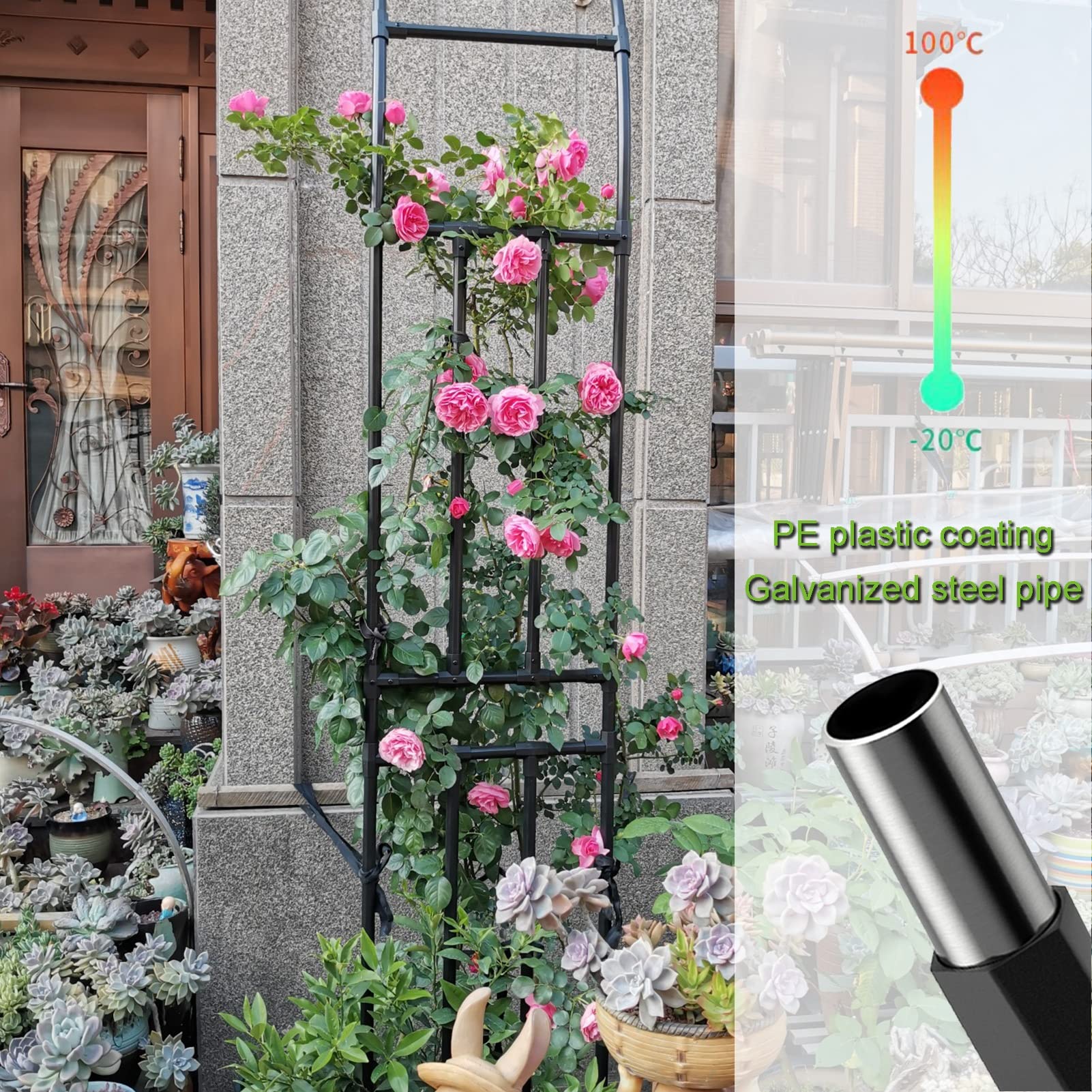 Arco de jardín de rosas de medio arco, enrejado de metal de media pared lateral, pérgola resistente a la intemperie, arco de boda para decoración de patio trasero (blanco, 2,4 x 2,4 x 0,4 m)
