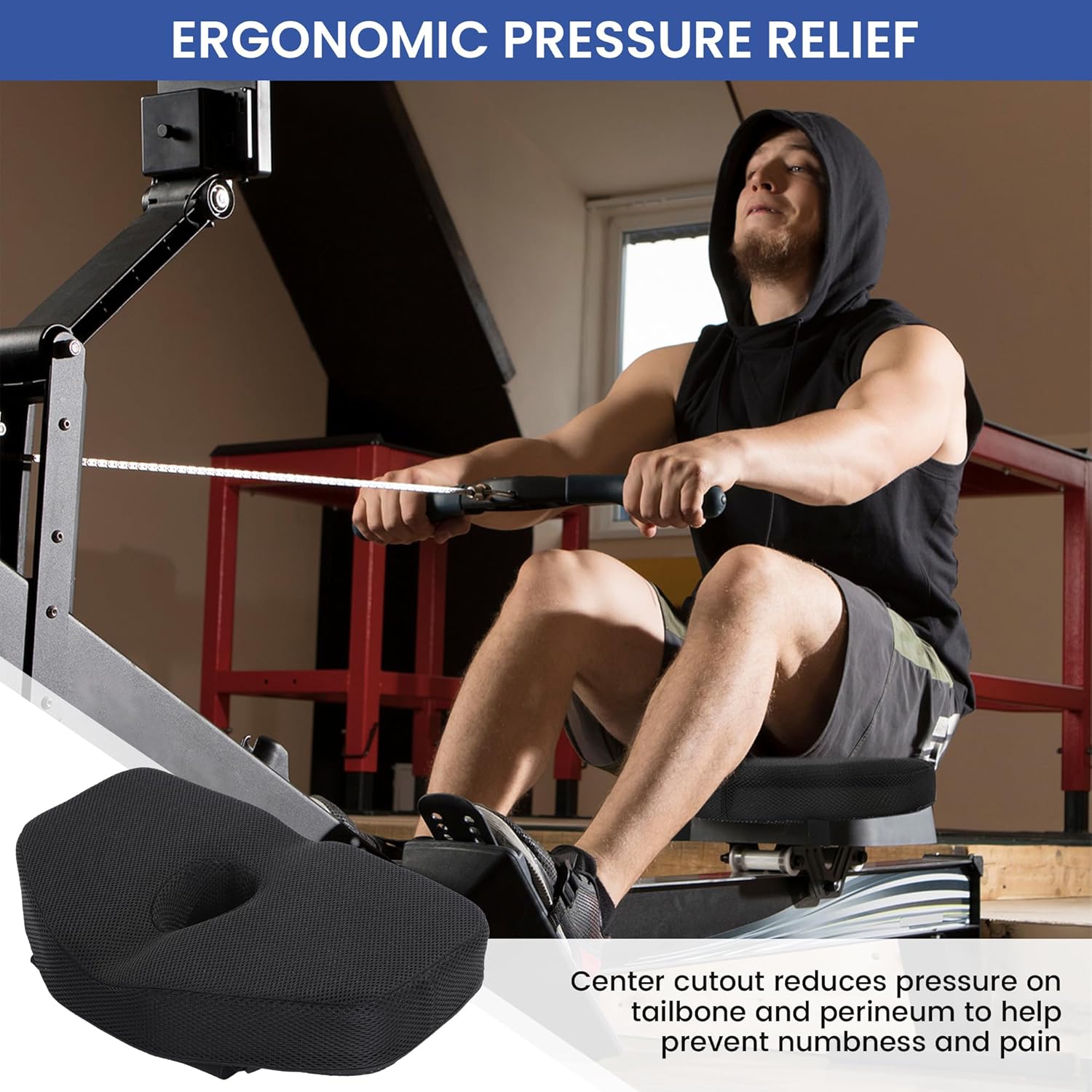 MABOZOO Thickened Exercise Bike Seat Cushion, Foam Bicycle Seat Cushion with Center Hole, Rowing Machine Pad for Rowing Machine, Recumbent Bikes(Black)