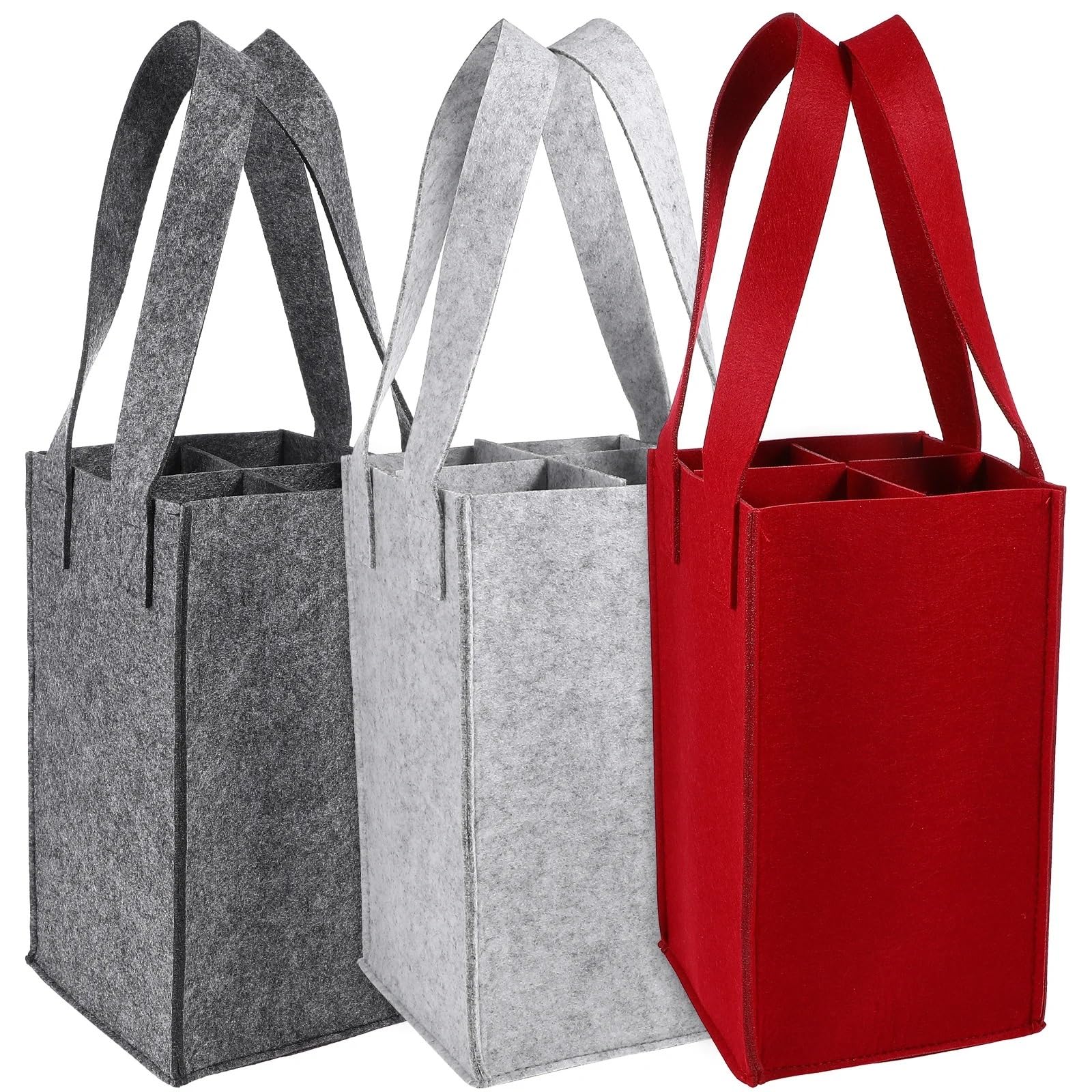 flaschentasche Weinfilztasche, 3 Stück, Tragetaschen, rot, mit Trennwänden, Flaschenschutz for Thanksgiving, wiederverwendbar