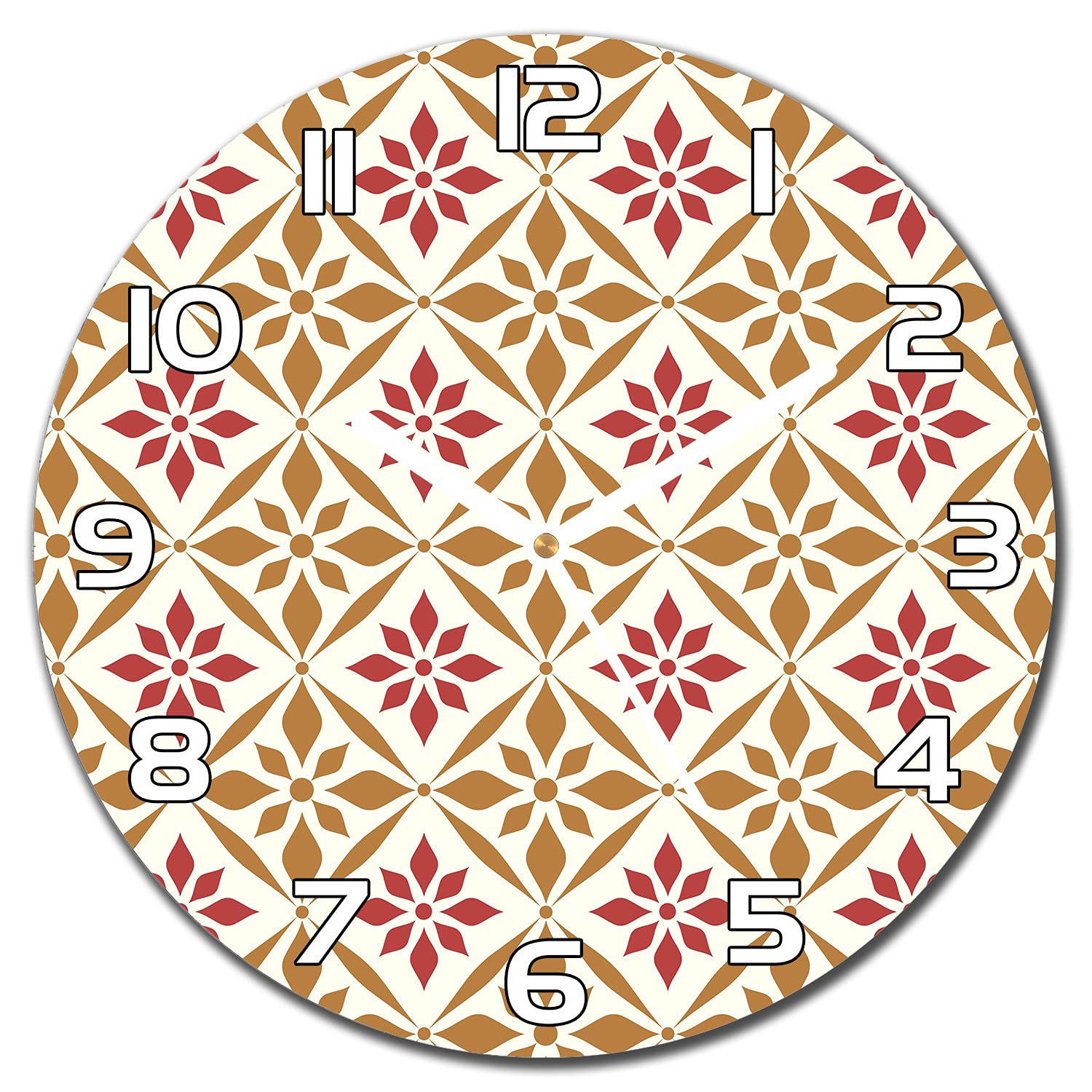 Horloge en verre moderne cuisine salon 30 cm Fleuribrown aiguilles blanches