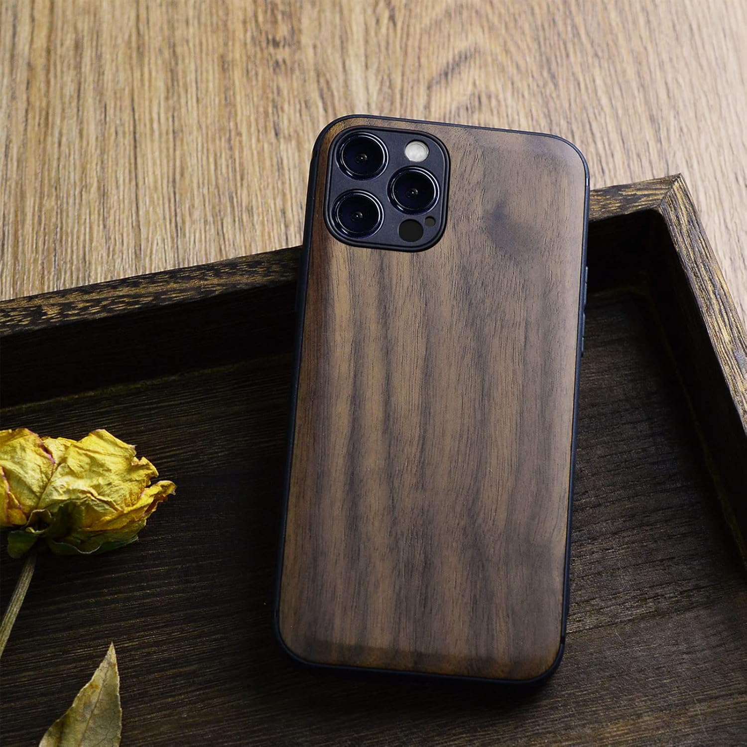 Carveit Magnetic Wood Case for iPhone 12 Pro Max [Natural Wood & Black Soft TPU] Shockproof Protective Unique & Classy Wooden Cover Compatible with MagSafe (Walnut) - Image 4