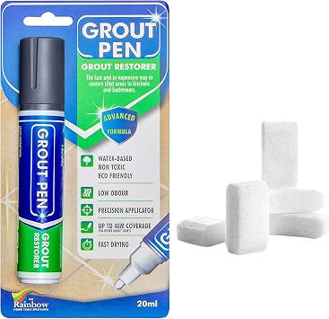Grout Pen Tile Paint Marker Dark Grey Wide 15mm with 5 Pack Replacement Tips - Waterproof Grout Colorant and Sealer Pen to Renew, Repair, and Refresh Tile Grout - Cleaner Coating Stain Pens