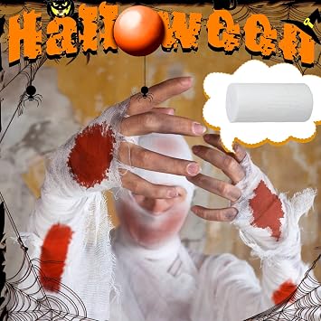 BBTO 6 Rolls Halloween Performance Mummify Cotton Bandages Gauze Rolls White Gauze Wrap Zombie Crepe Bandage Cosplay Mummy Stretch Bandage Roll Halloween Cosplay Wounded Photography Props
