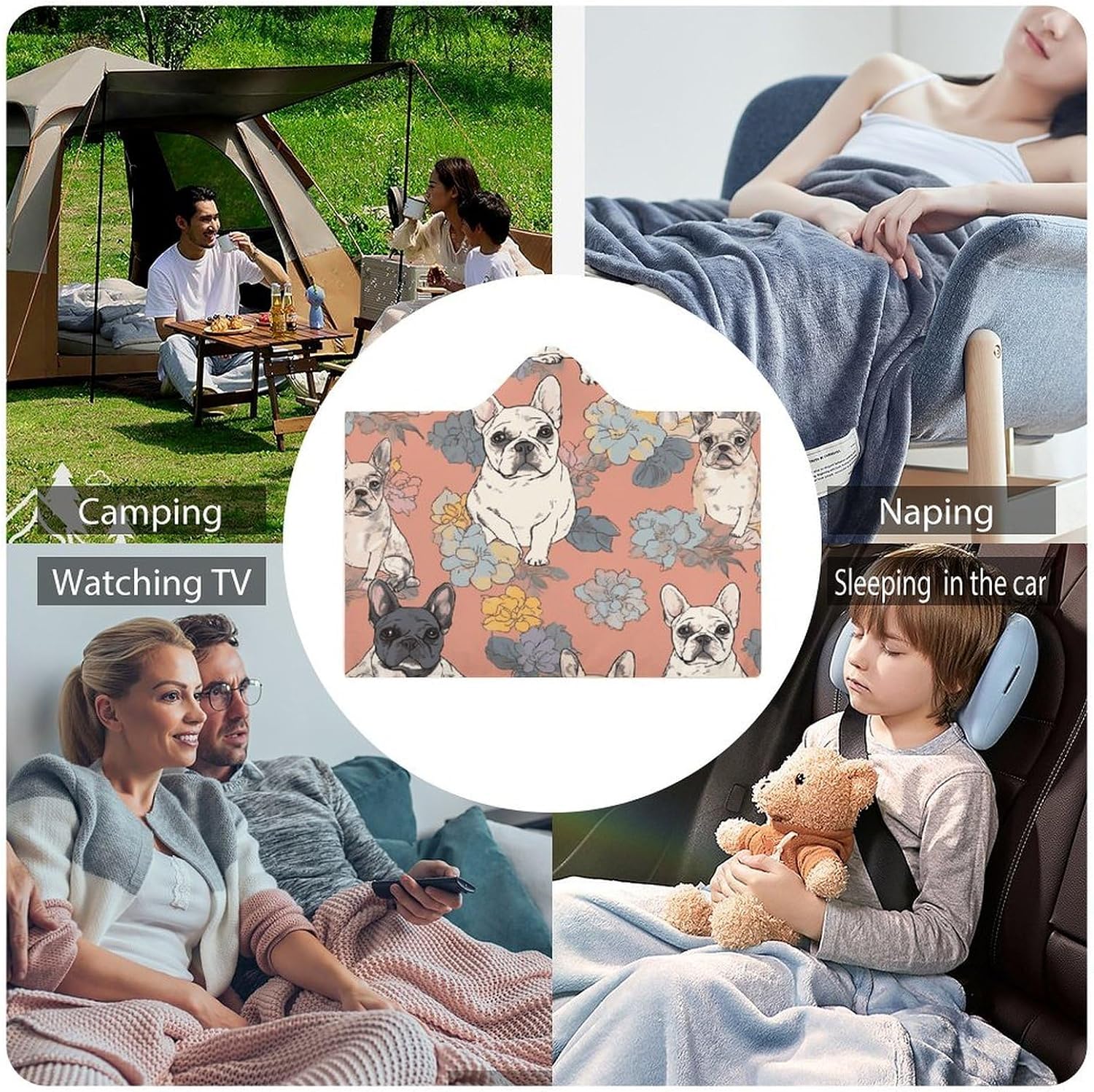 French Bulldog Print Hooded Blanket Cozy And Functional,Wearable Blanket Hoodie for Women Men,Blanket Poncho Presents40 x50