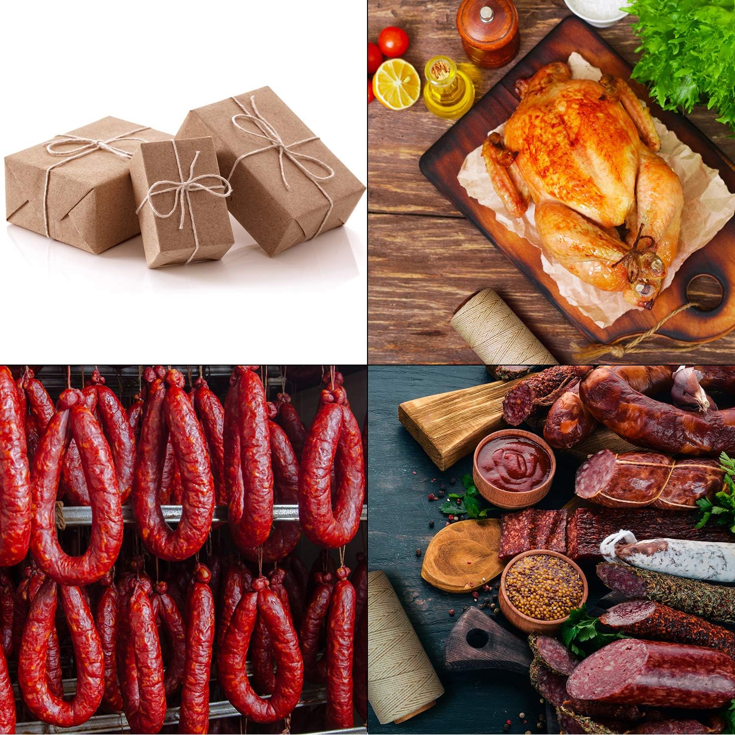 TJ.MOREE Butchers Twine, 3Ply 100m/328 1mmThick Feet Food Safe Cotton Cooking Meat Rope String Bakers Twine Fit to Parcel Sausage and Decorate Crafts (White) : Office Products