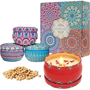 Pack of 4 Scented Candles Gift Set Women Scented Candles Candles Gifts for Women 75 g Soy Wax Candles Gifts for Mother's Day Birthday Anniversary Party Yoga Christmas