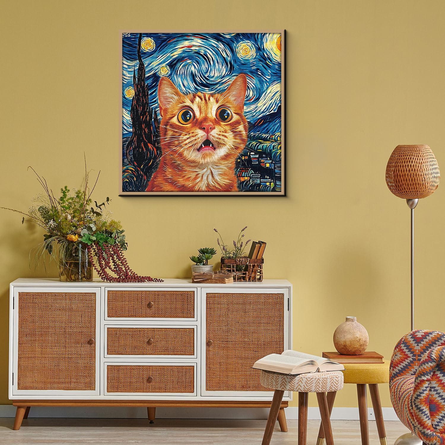 Cat Puzzles for Adults 1000 Pieces, Starry Night Aesthetic Jigsaw Puzzles, Funny Kitten Animal Landscape Scenic Puzzle as Home Decor
