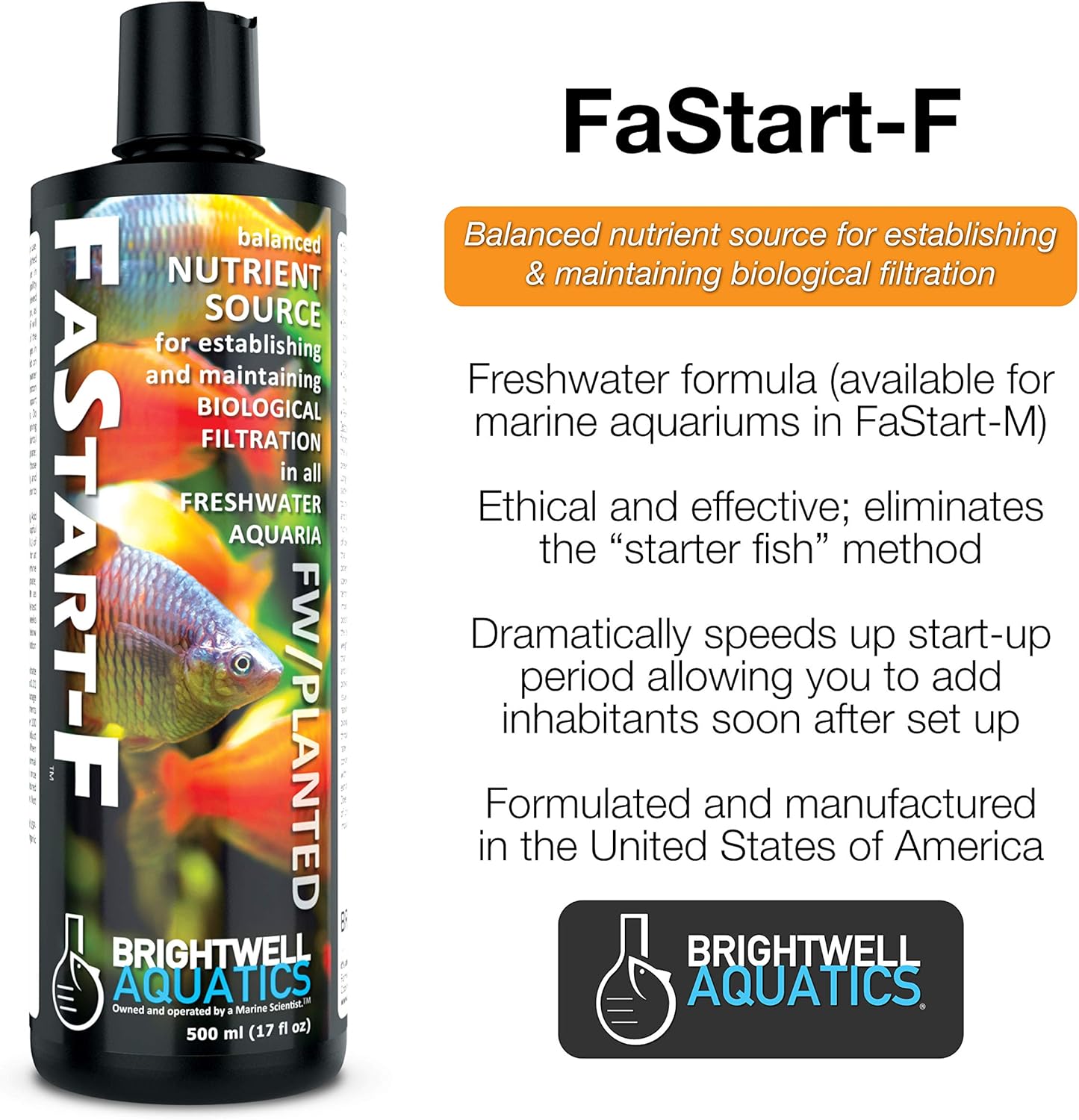 Brightwell Aquatics Fastart F – Nutrient Source for Establishing Biological Filtration in Freshwater Aquariums