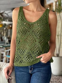 Imily Bela Womens Summer Crochet Tank Tops Knit Sleeveless Scoop