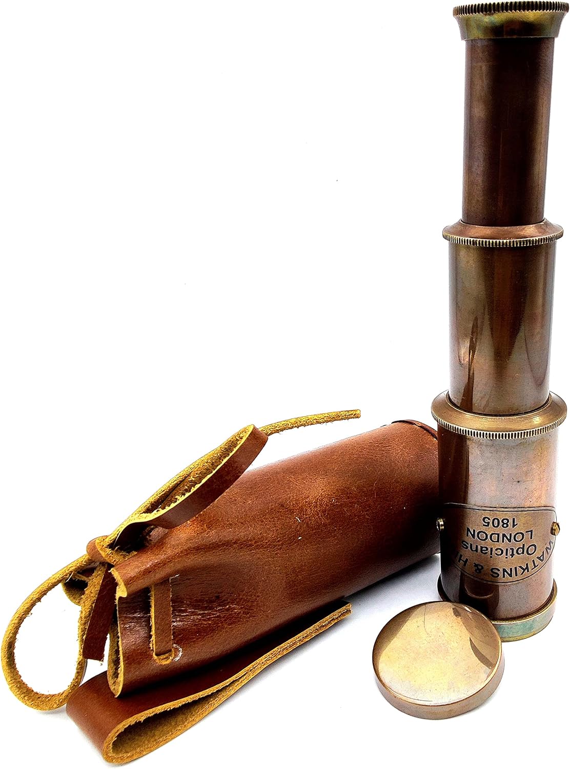Telescopio Espía de Latón Náutico con Estuche de Cuero