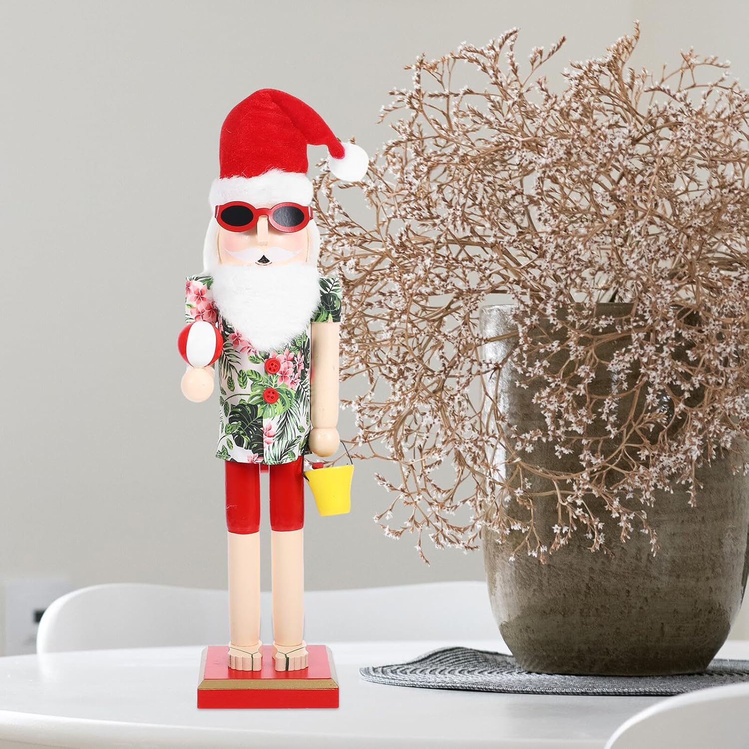 Toyvian Wooden Christmas Nutcracker Figurine Beach Themed Desktop Decor Traditional Holiday Nutcracker Ornament for Home and Table Decoration