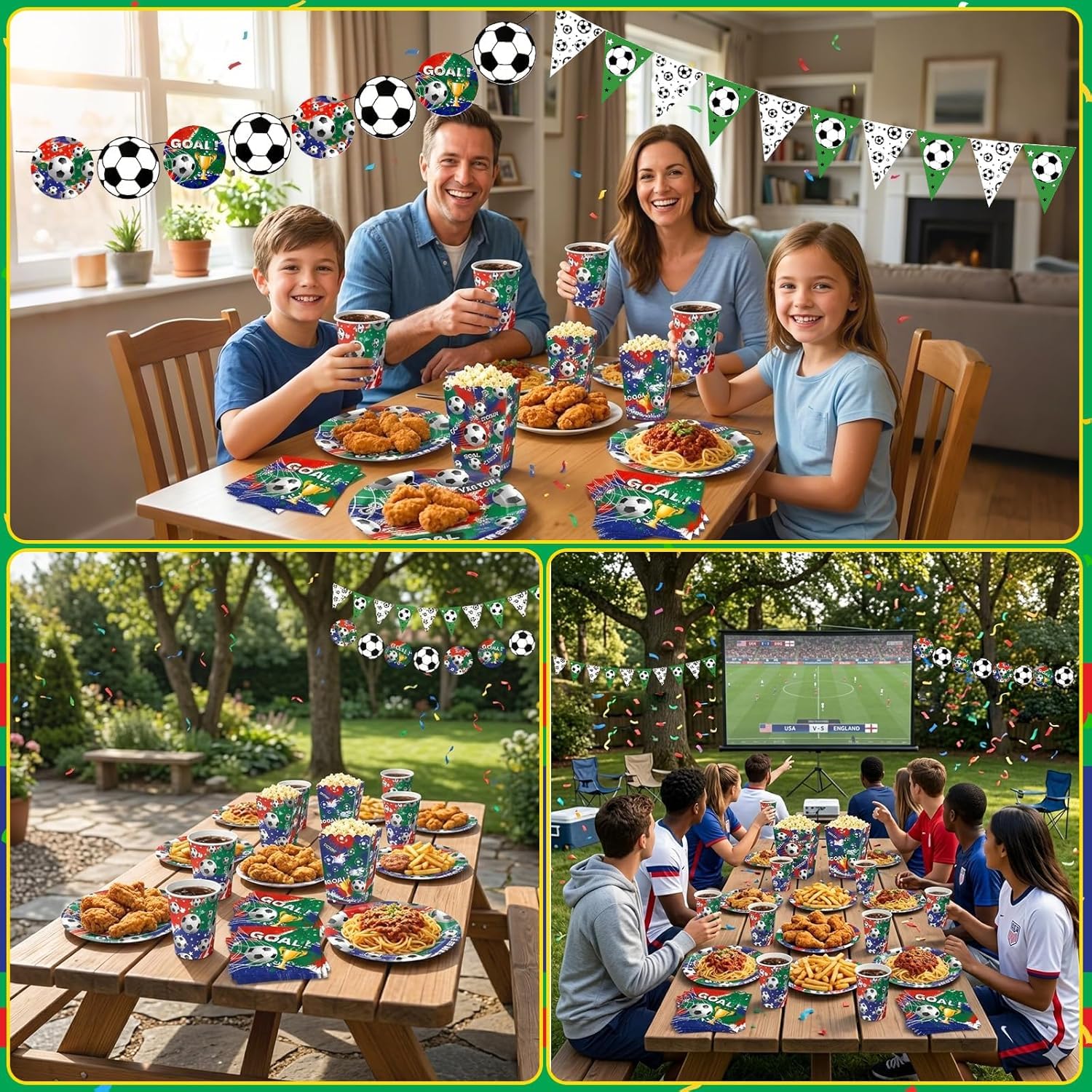 Set di stoviglie per feste di calcio, decorazioni per feste di compleanno, calcio e calcio, per feste di compleanno