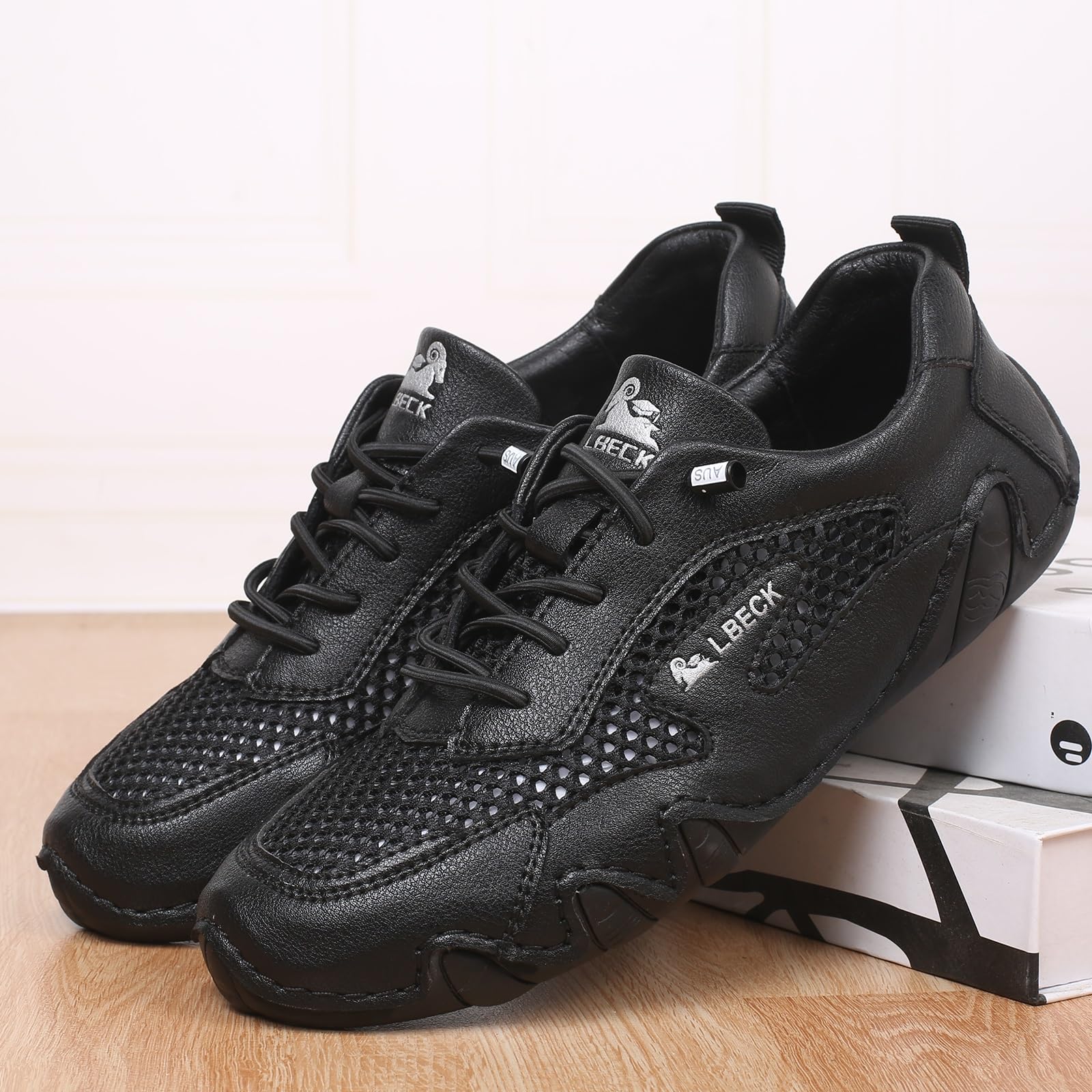 Dames lederen ademende mesh trailschoenen, outdoor waterdichte antislip