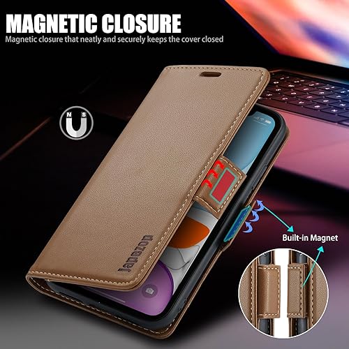 Miniatura 4 de Funda para iPhone 11 6.1, piel de alta calidad, TPU suave, bloqueo RFID, ranuras para tarjetas, soporte magnético, funda tipo cartera con tapa para