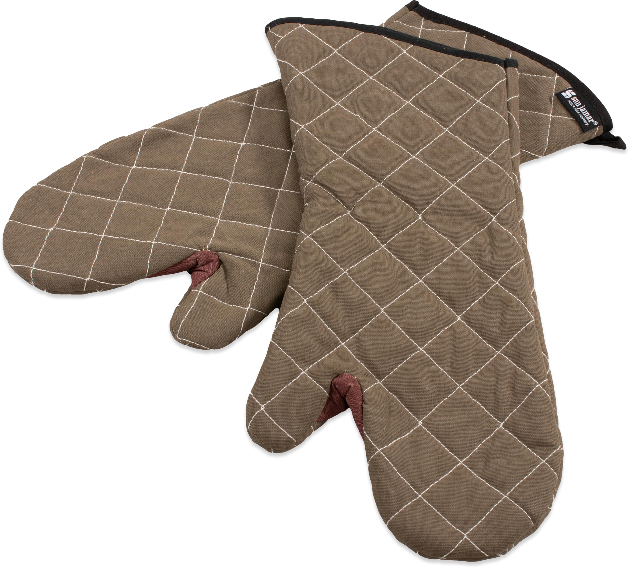 San Jamar 800FG17 BestGuard Commercial Heat Protection Up to 450° F Oven Mitts (Pair), 17 inch Length, Tan