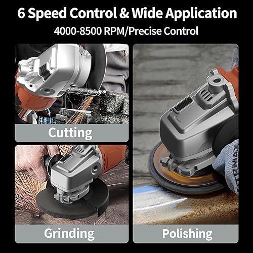 Miniatura 4 de KAFUWELL Amoladora angular inalámbrica de 4-12 pulgadas a 5 pulgadas, amoladoras angulares de potencia de 20 V con batería de 4.0 amperios y