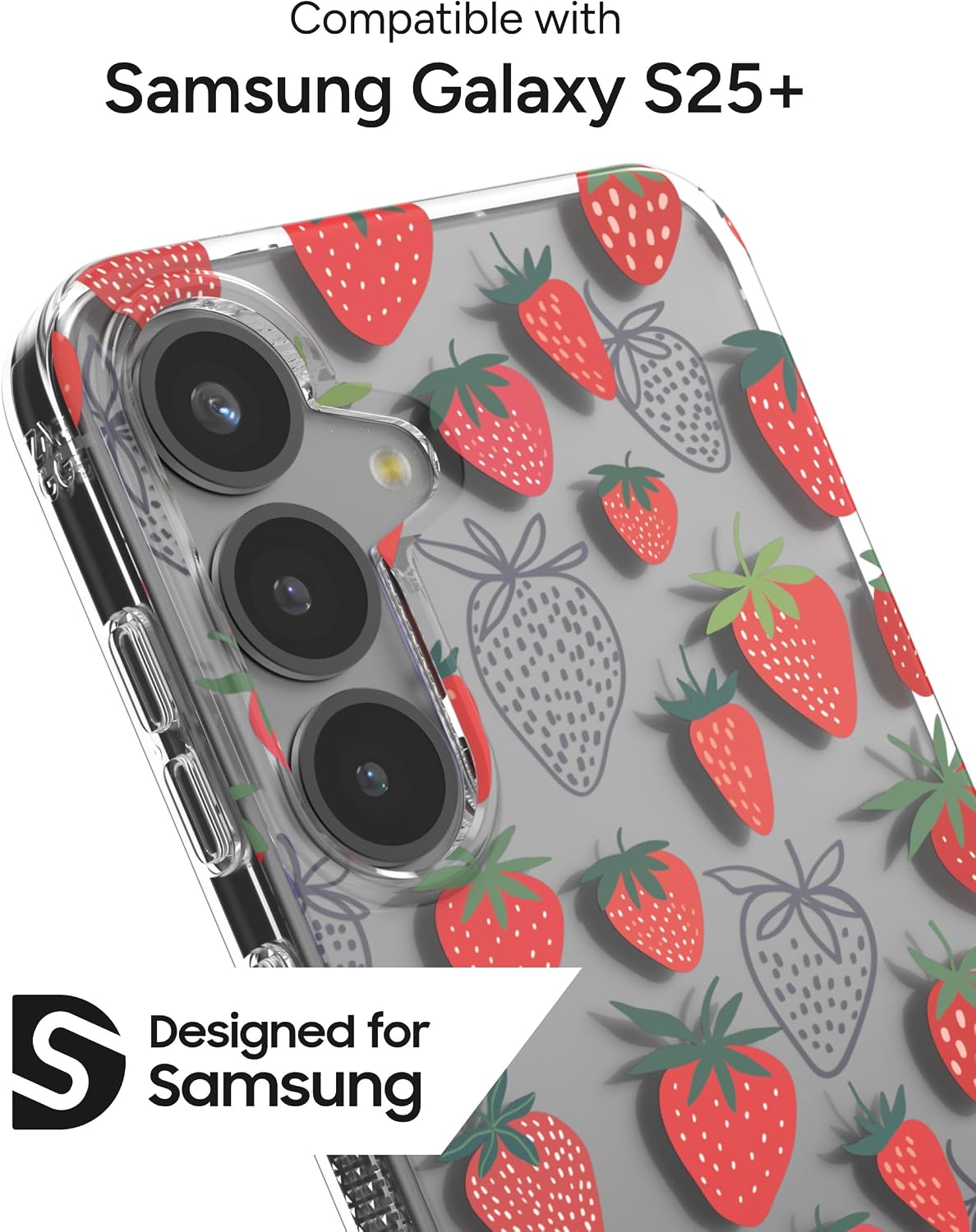 ZAGG Milan Samsung Galaxy S25+ Case – Slim Lightweight Design, Drop Protection up to 13ft, Wireless Charging Compatible, Stylish & Eco-Friendly, Strawberry Pattern