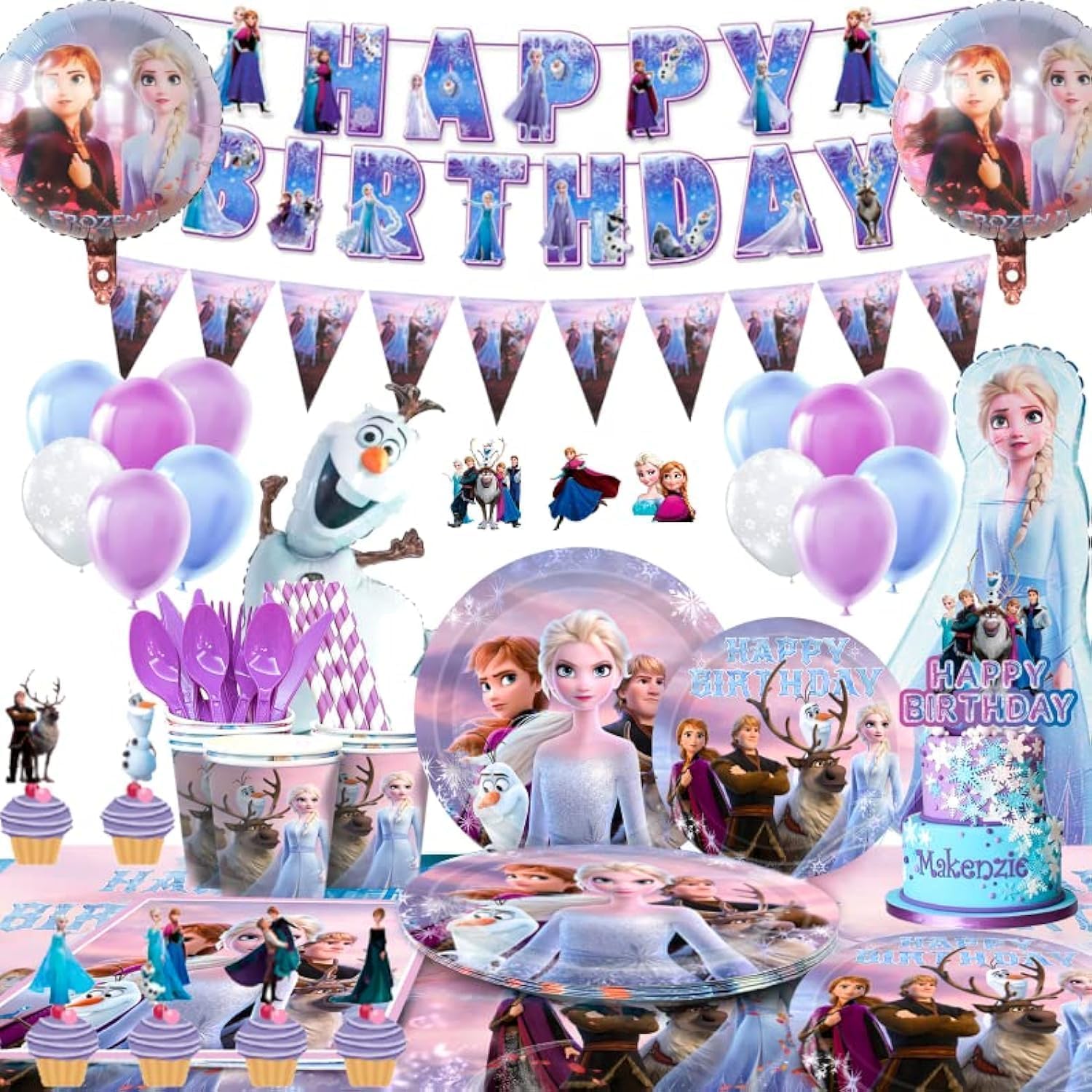 Cartoon Birthday Supplies,184pcs Cartoon Birthday Party Decorations&Tableware-Cartoon Theme Birthday Banner Plates etc Cartoon Birthday Party Supplies