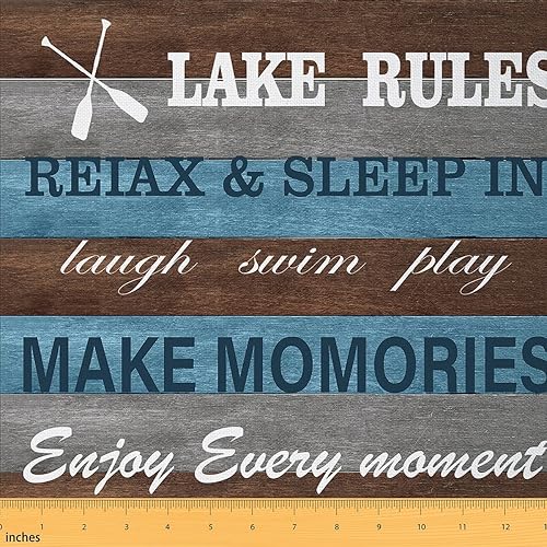 jejeloiu Tela con temática de lago por The Yard, Tela de tapicería de arte de paisaje natural, Tablón de madera para exteriores, tela de tapicería