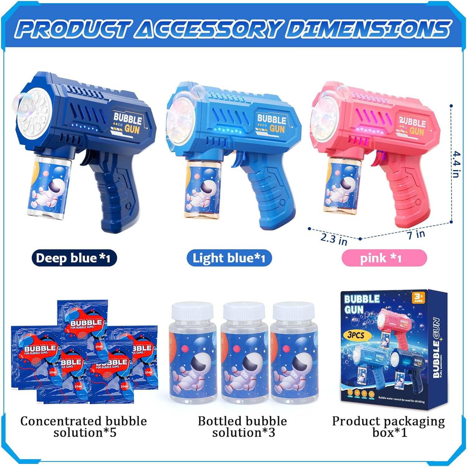 3 Packs Bubble Guns with 3 Solutions, Automatic Bubbles Machine for Boys Girls, Birthday Gifts for Ages 3 4 5 6 7 8 Year Old Kid, Summer Toy Outdoor Toys for Toddlers, Party Favors, Wedding - Image 7