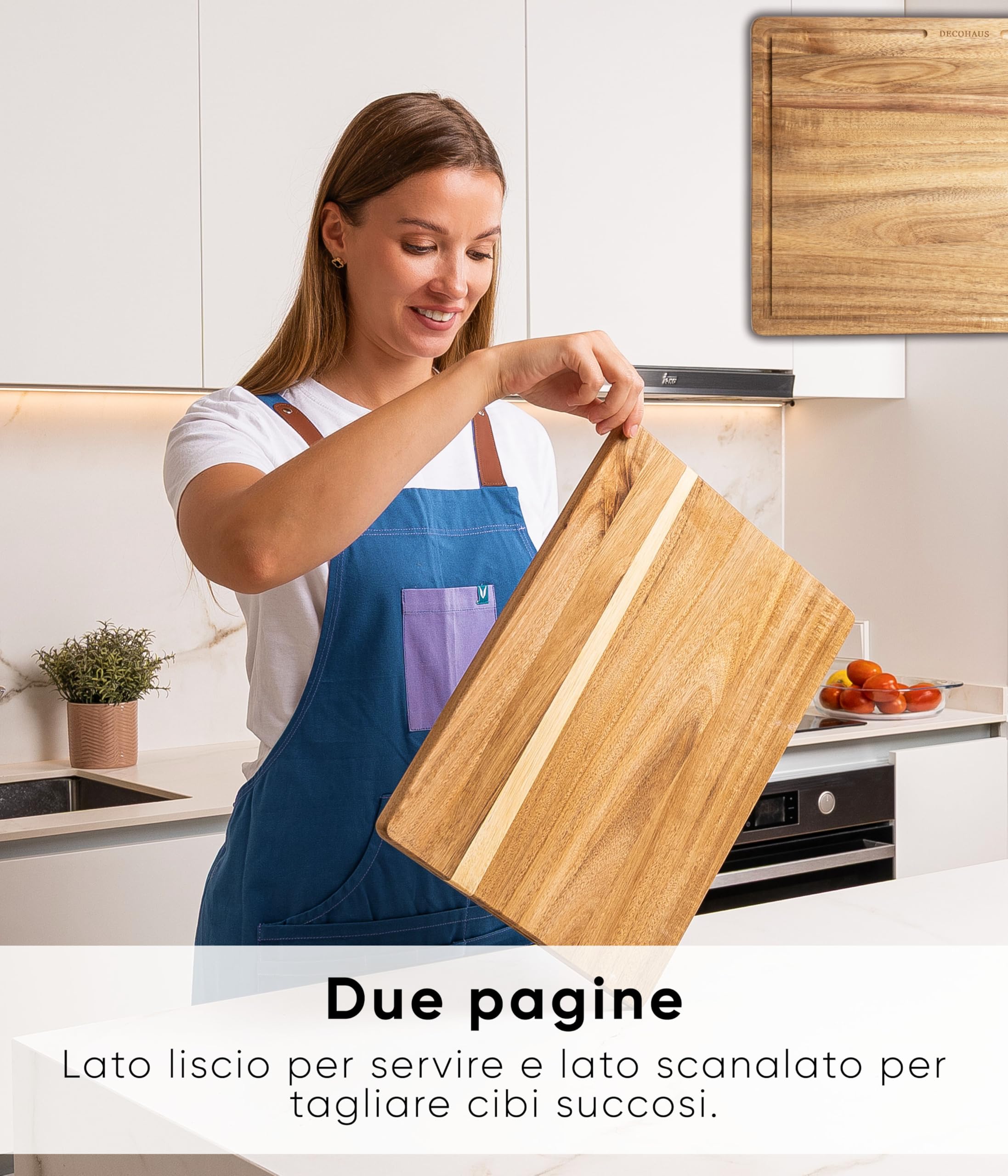 Deco haus Set di 3 Taglieri in legno di acacia robusta con scanalatura [SPESSORE 2 cm] - Taglieri con scanalatura per il succo - Chopping board 40x30, 33x24, 26x18