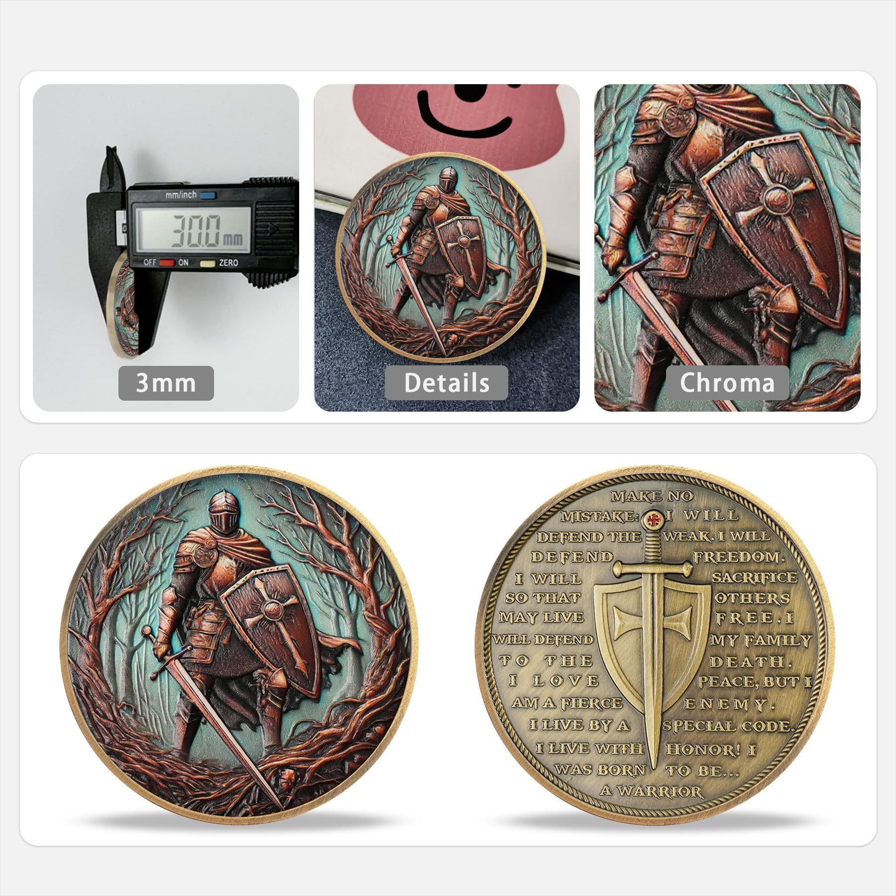 Moneda de desafío de cruz de caballero del bosque marchito | Valor caballeresco y medallón de escudo sagrado | Ficha histórica del caballero del bosque marchito | Regalos conmemorativos para