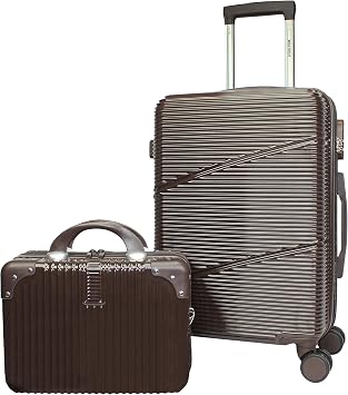 World Traveler VentureX Airline Approved 2-Piece Carry-On Luggage Set Lightweight Hardside Polycarbonate Suitcase with Spinner Wheels - Brown