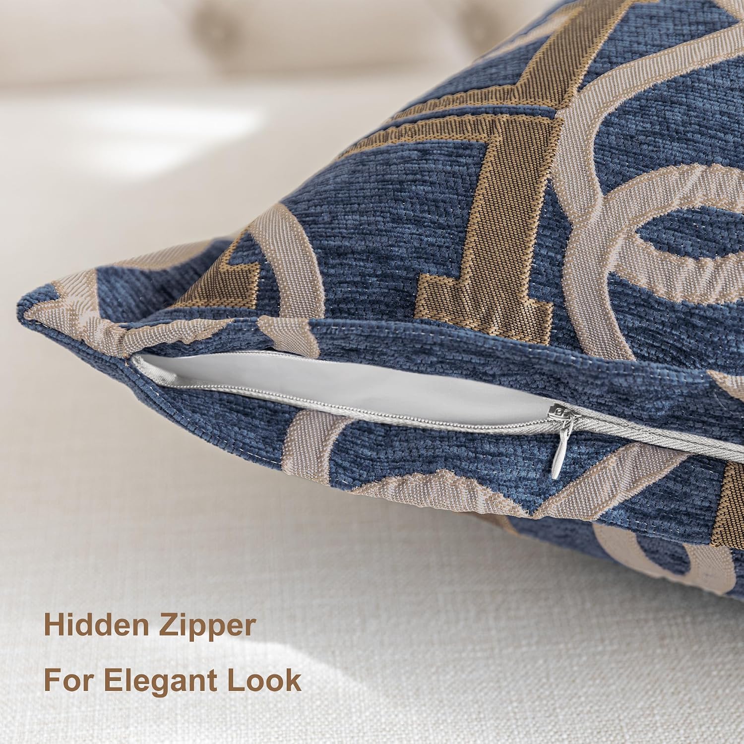Modern Letter H Throw Pillow Covers 20x20 Inches, 1-Piece Chain Pattern Jacquard Decorative Pillow Cover, Luxury Chic Decor Soft Chenille Pillowcase for Couch Sofa Living Room Chair(Blue)